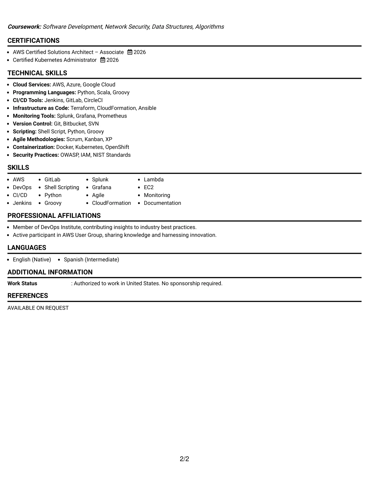 Resume Example Page 2