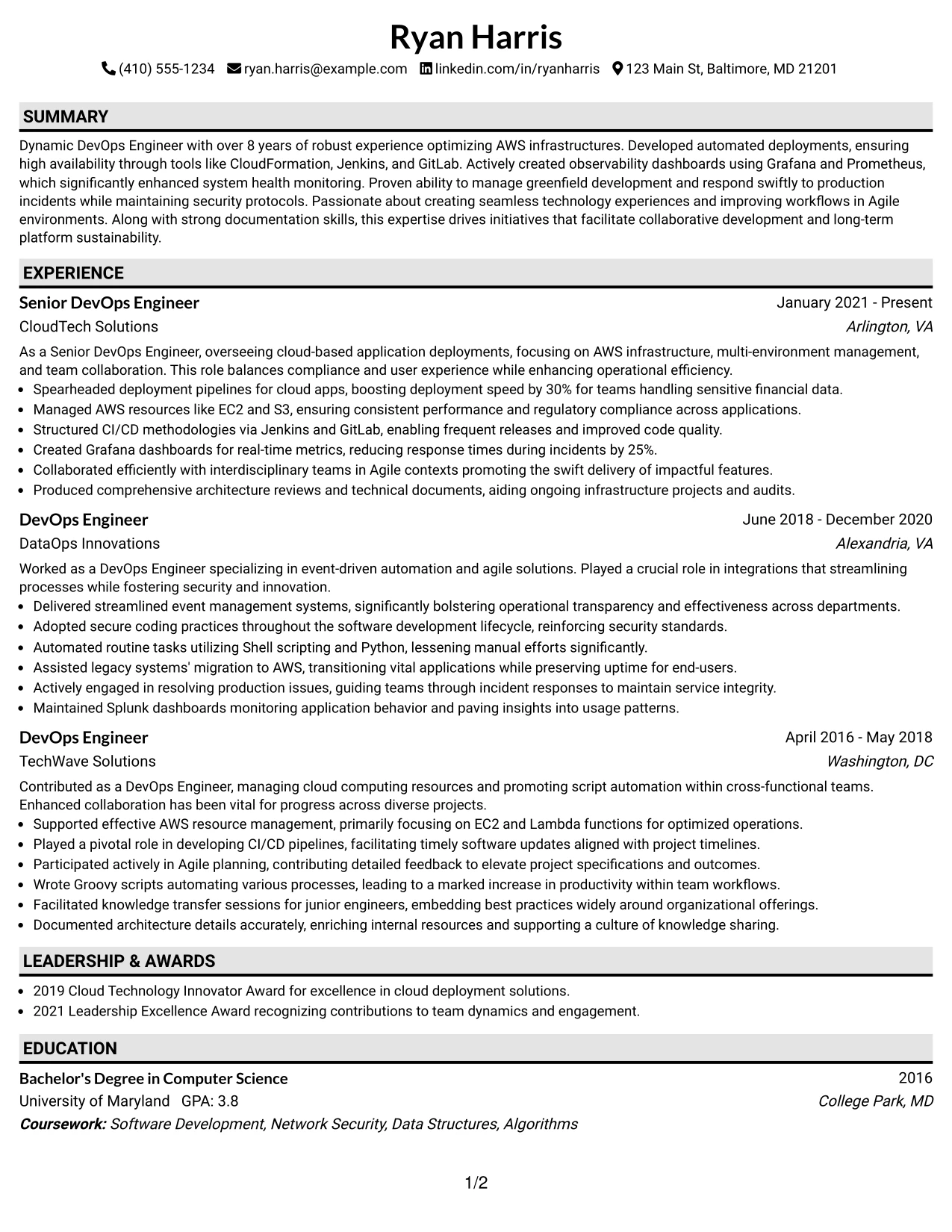 Resume Example Page 1
