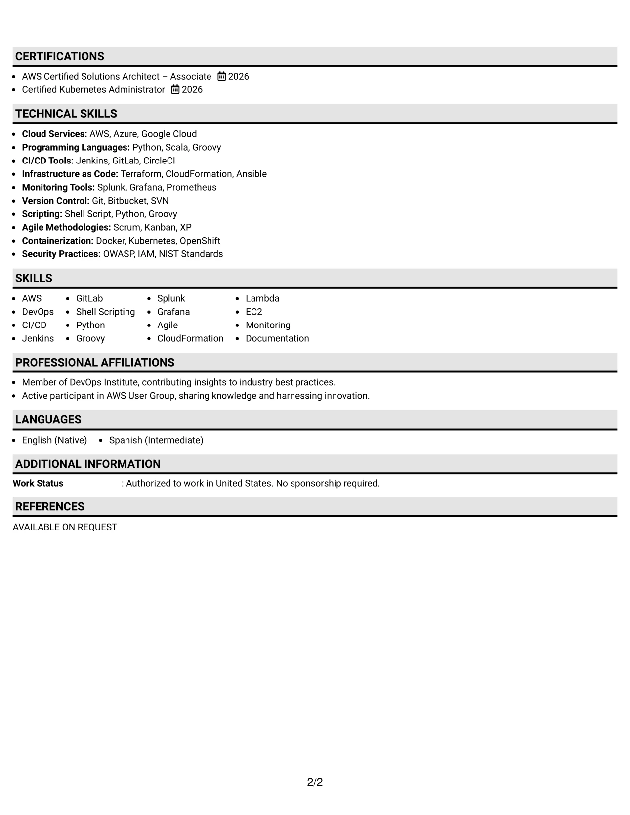 Resume Example Page 2
