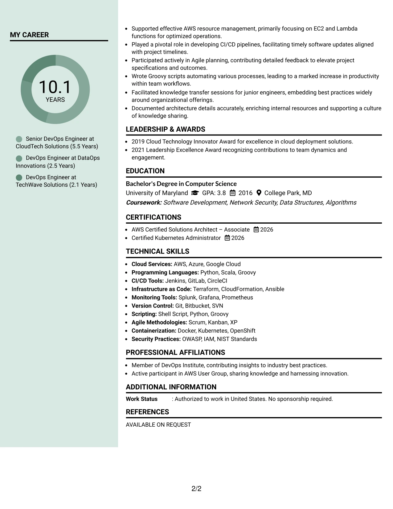 Resume Example Page 2