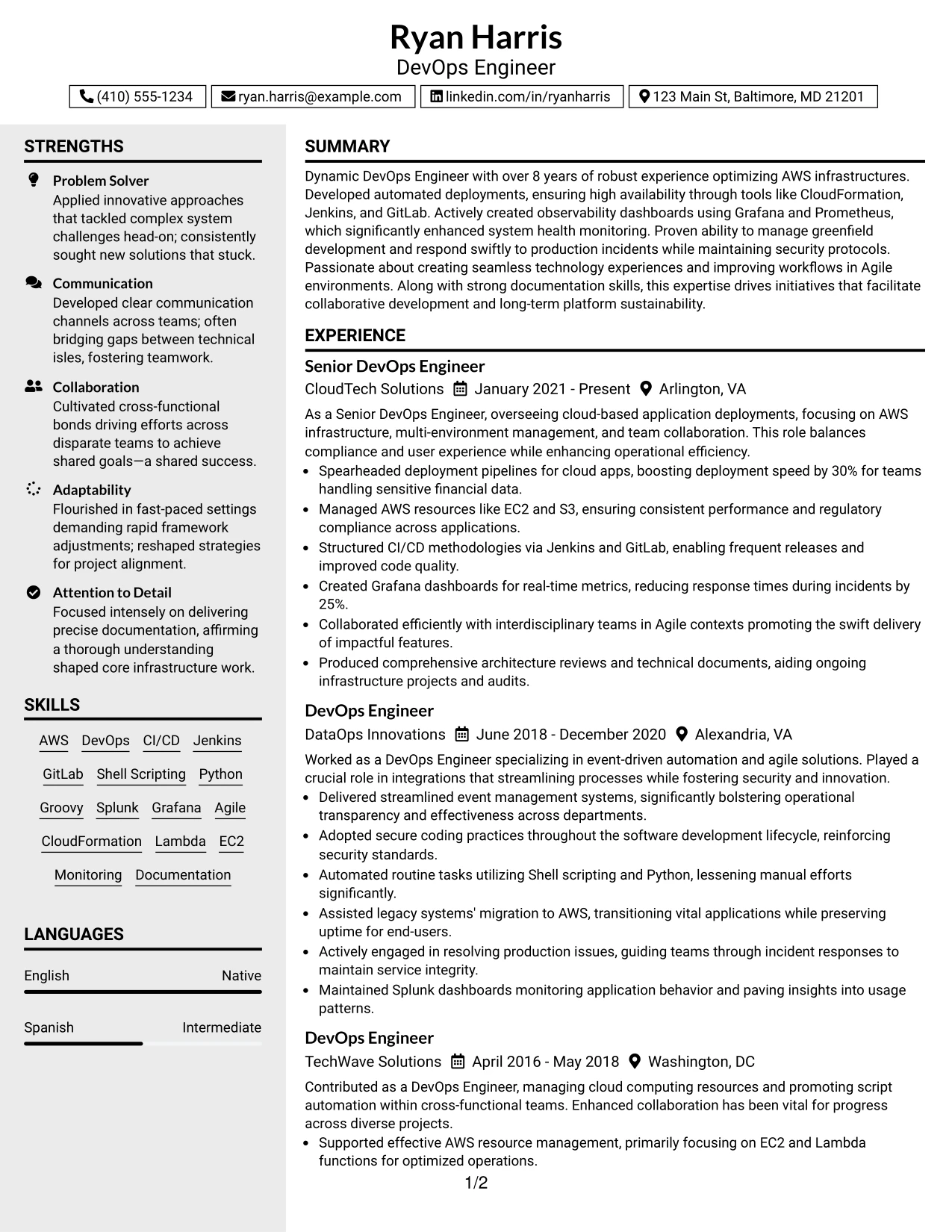 Resume Example Page 1