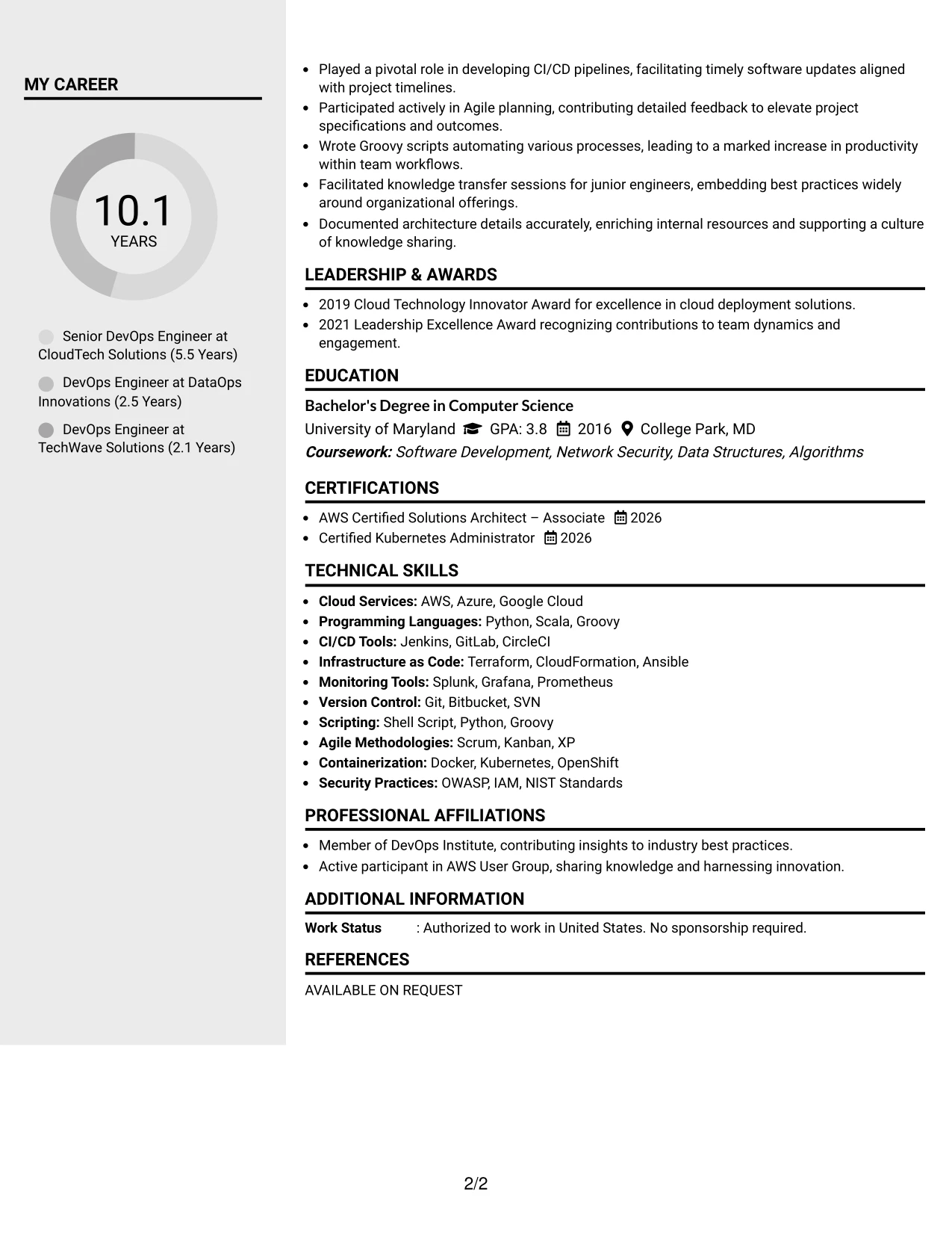 Resume Example Page 2