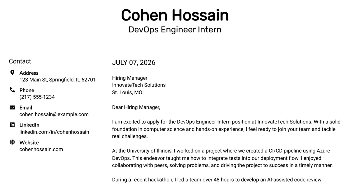 30+ DevOps Engineer Intern Cover Letter Templates with Example