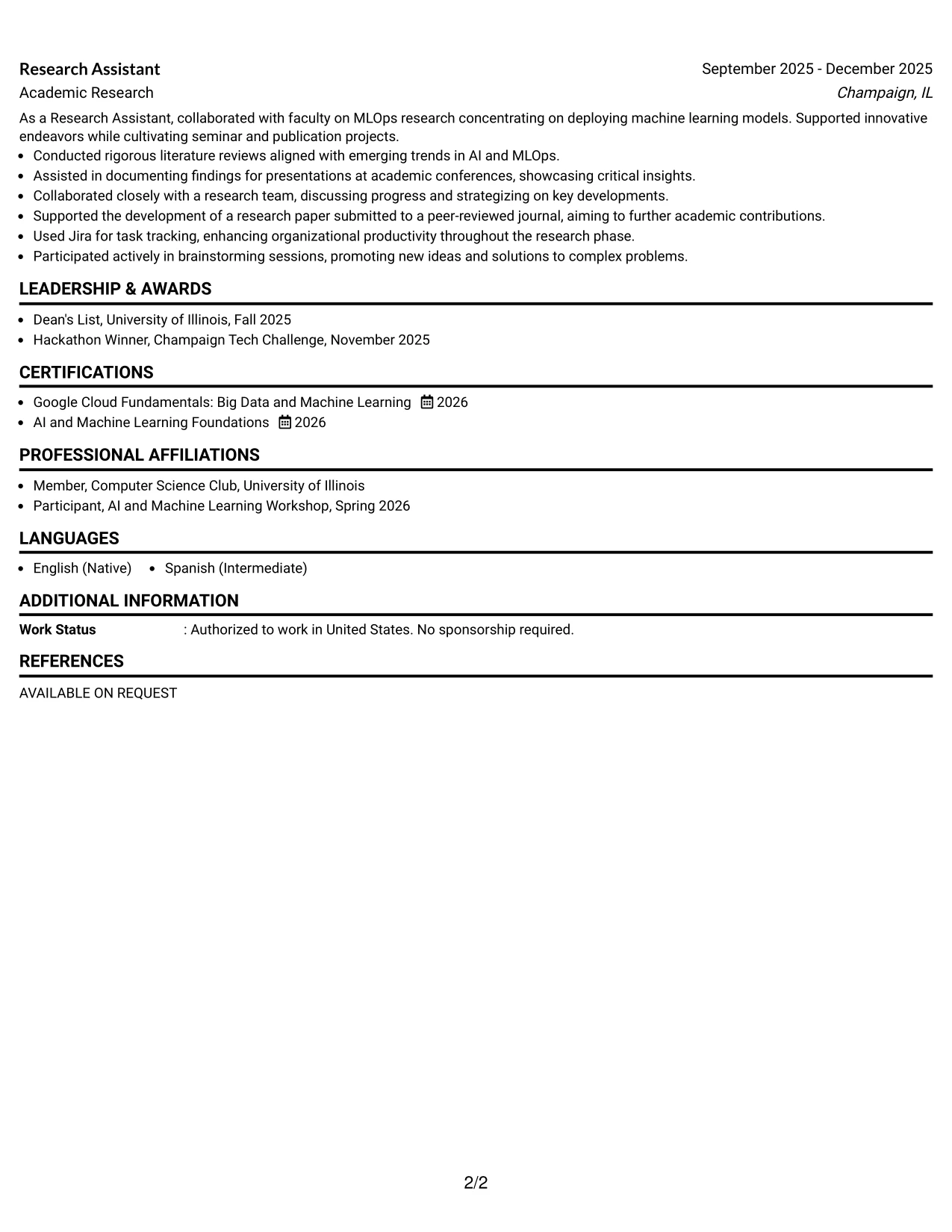 Resume Example Page 2