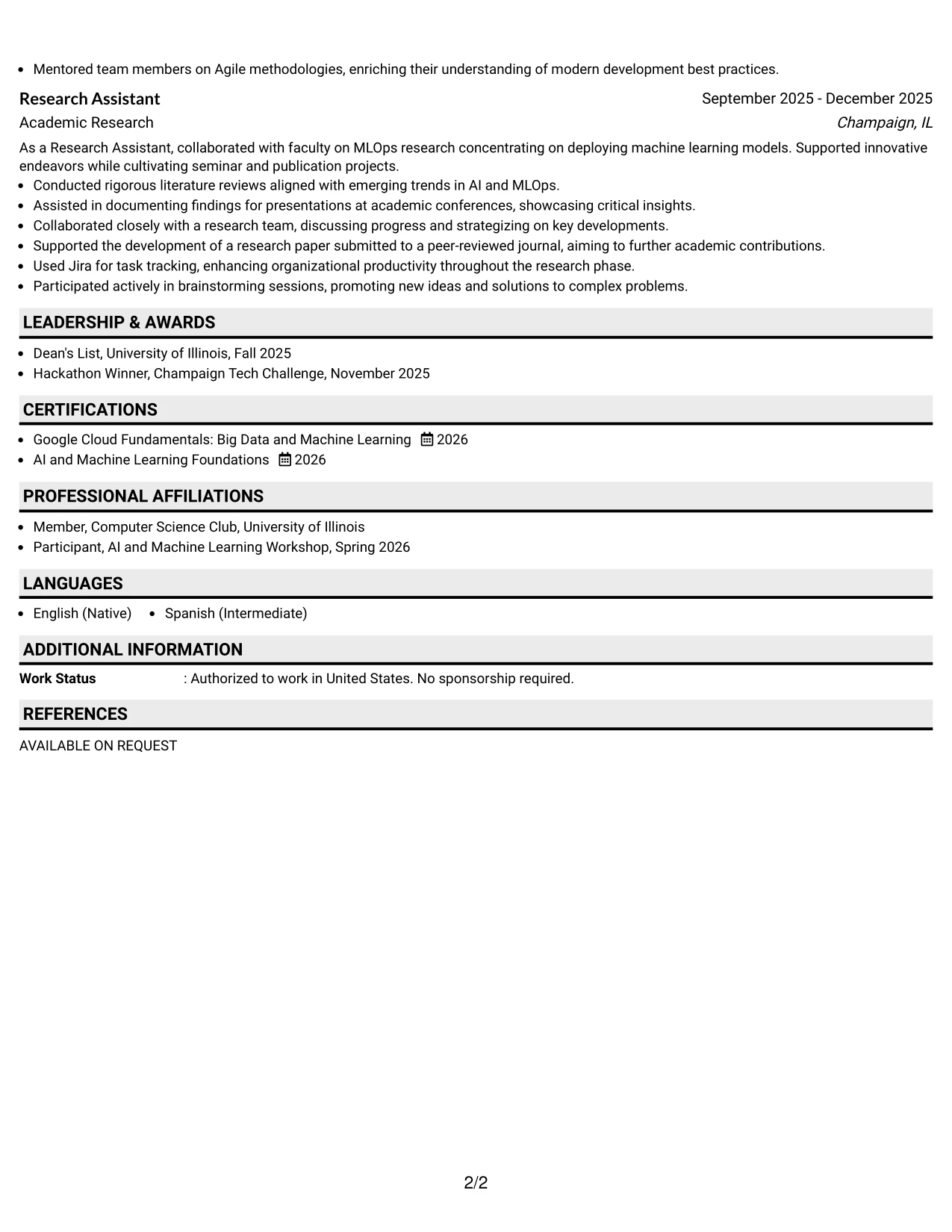 Resume Example Page 2