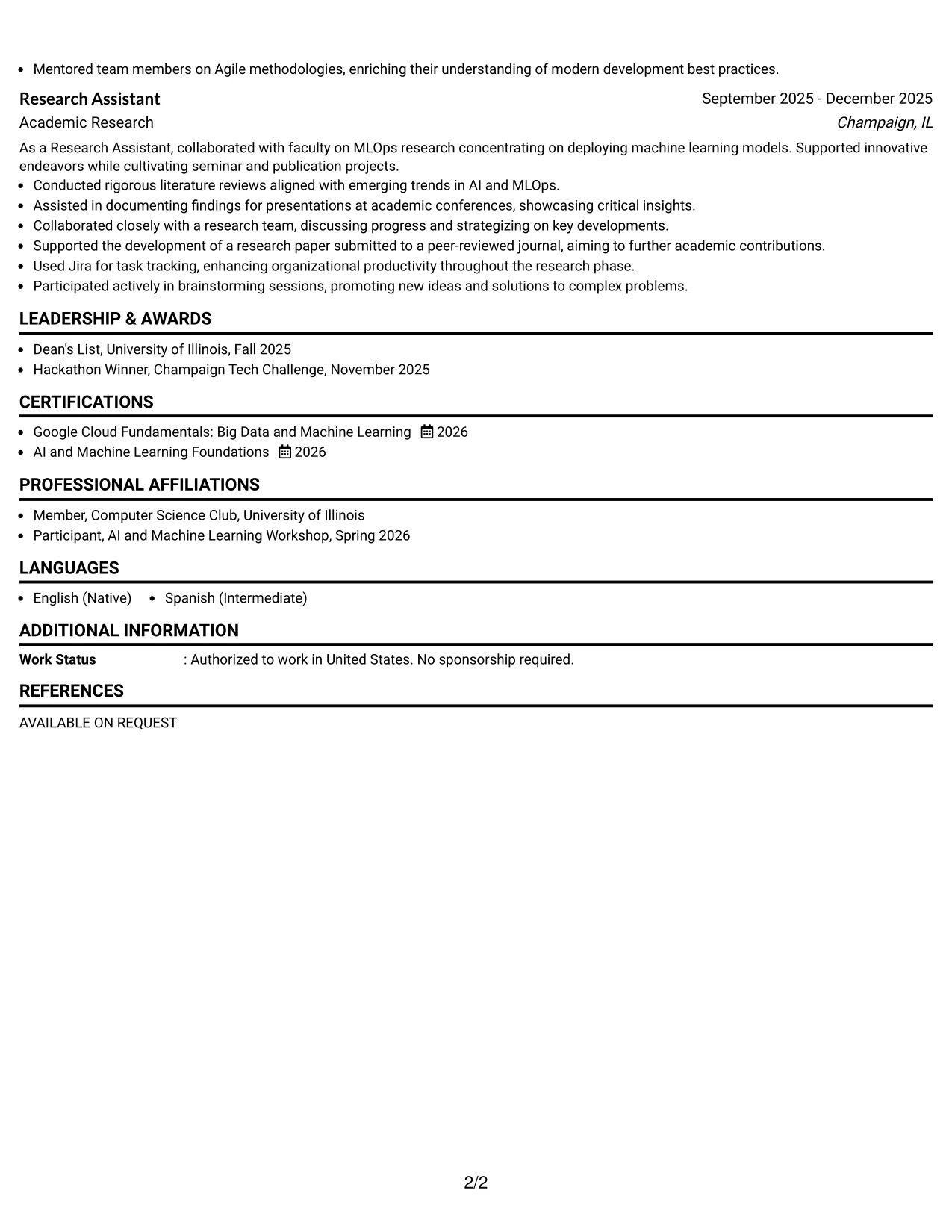 Resume Example Page 2