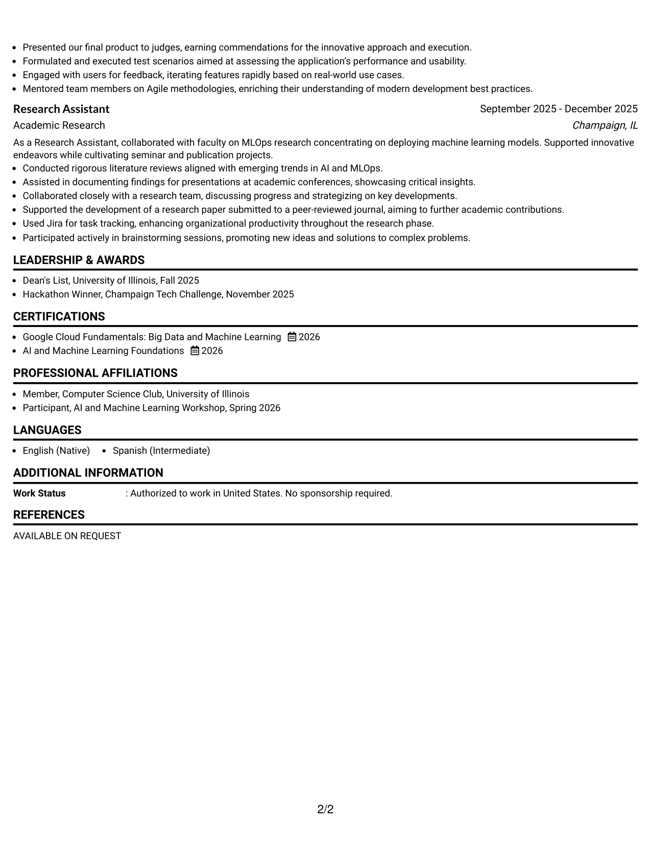 Resume Example Page 2