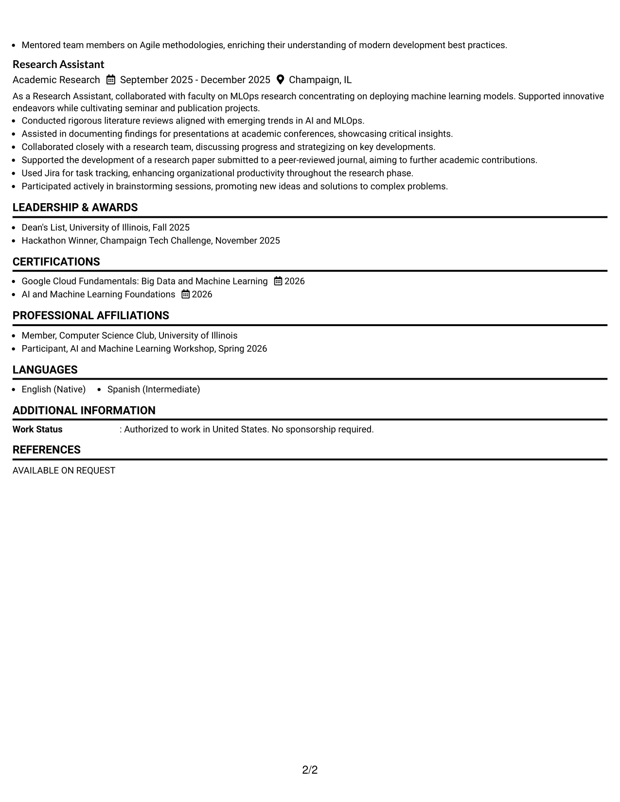 Resume Example Page 2