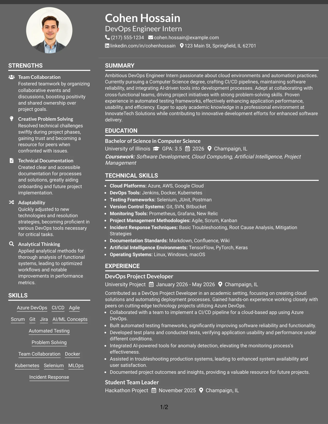 Resume Example Page 1