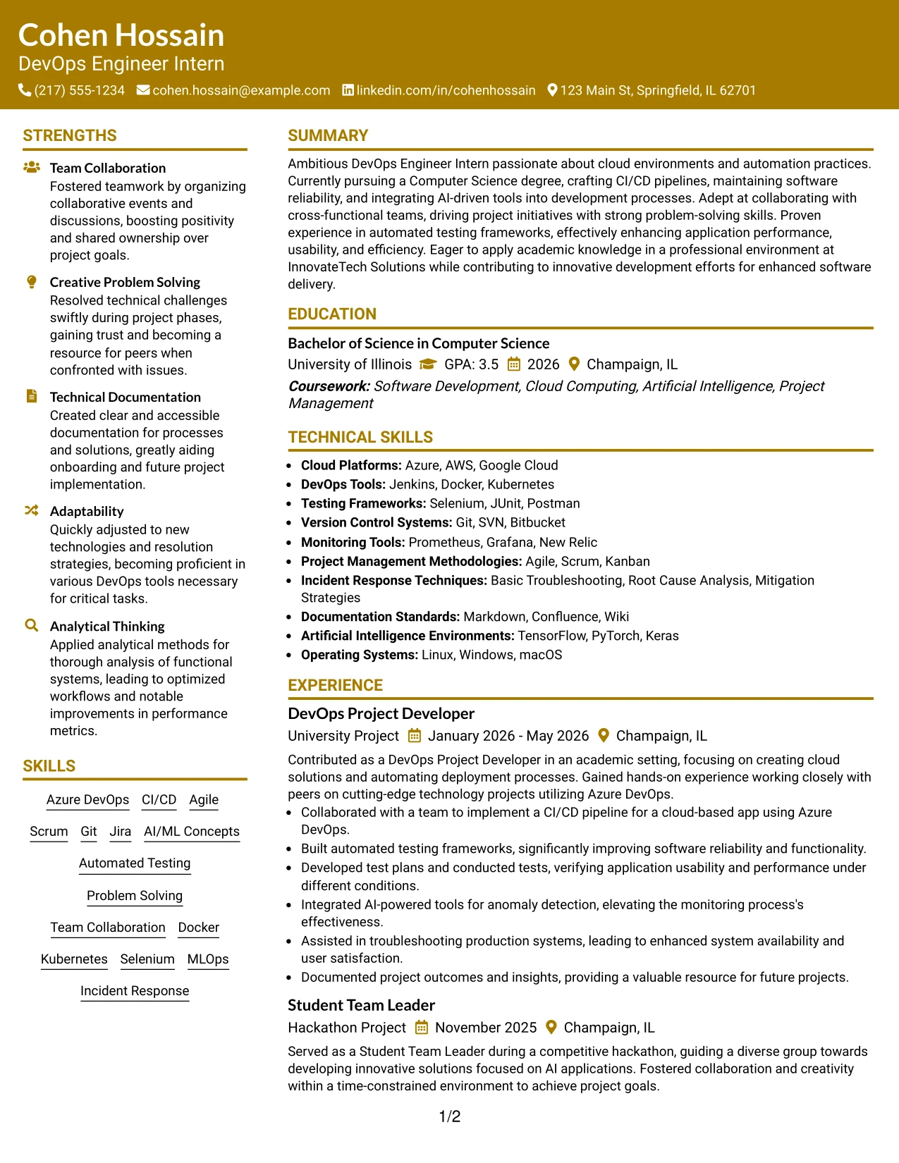 Resume Example Page 1