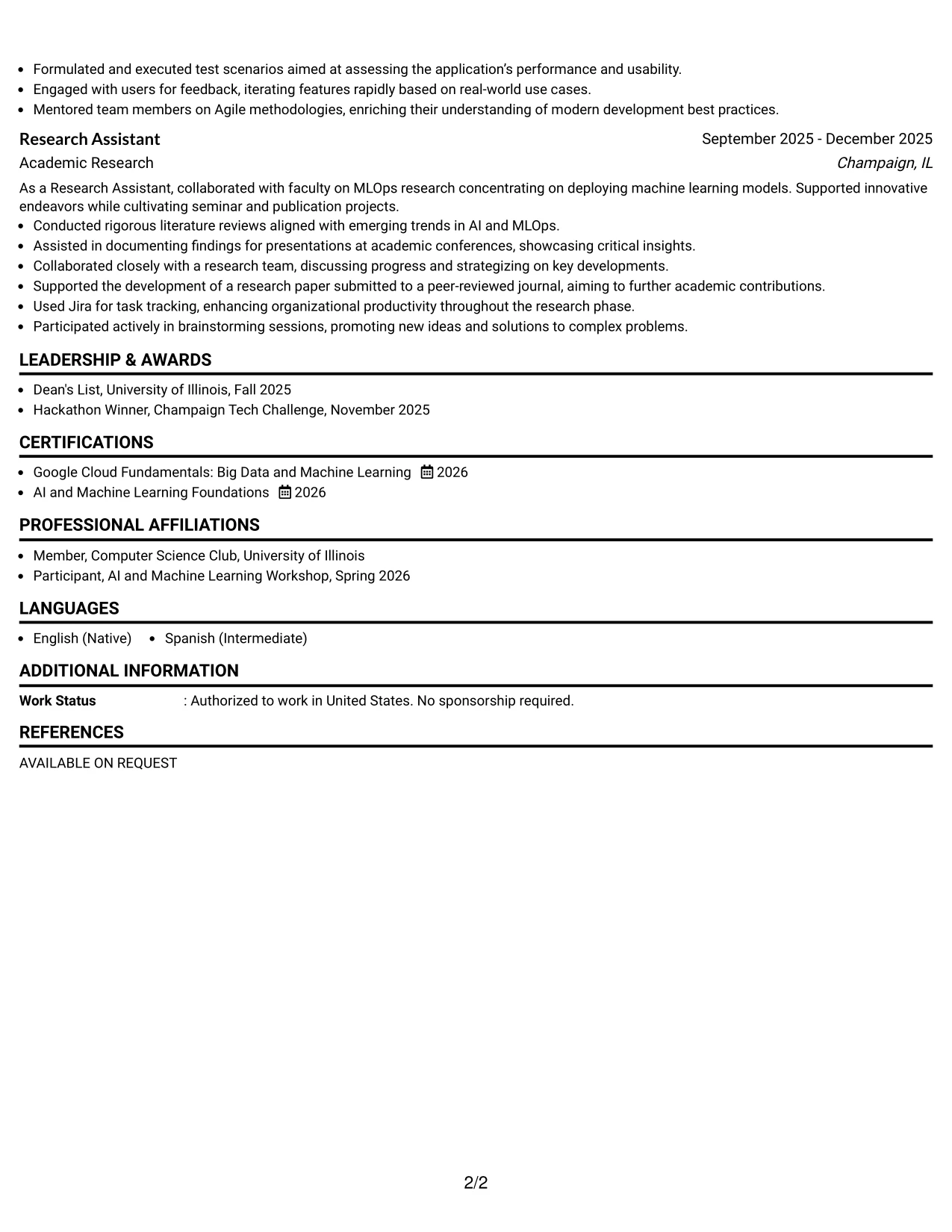 Resume Example Page 2
