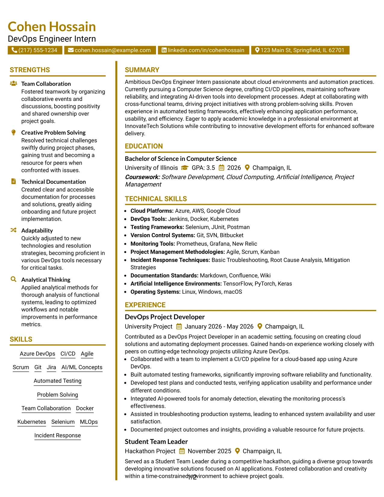 Resume Example Page 1