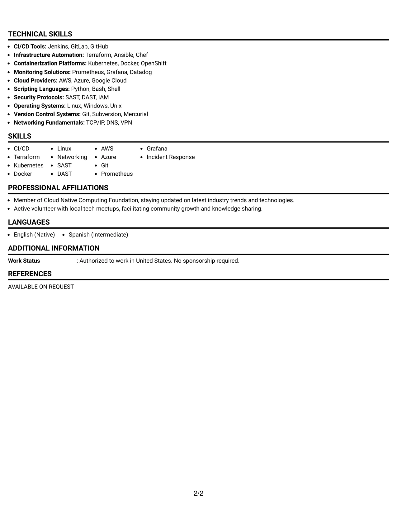 Resume Example Page 2