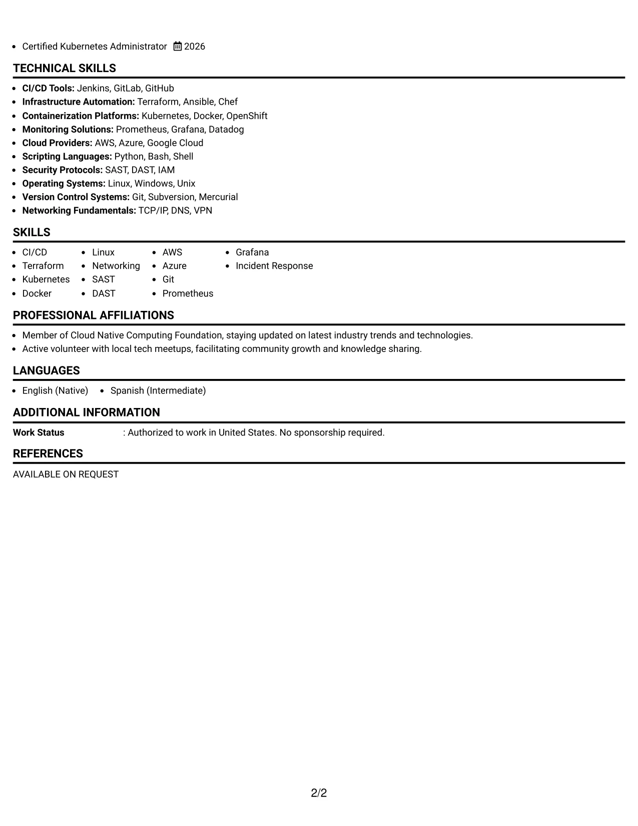 Resume Example Page 2