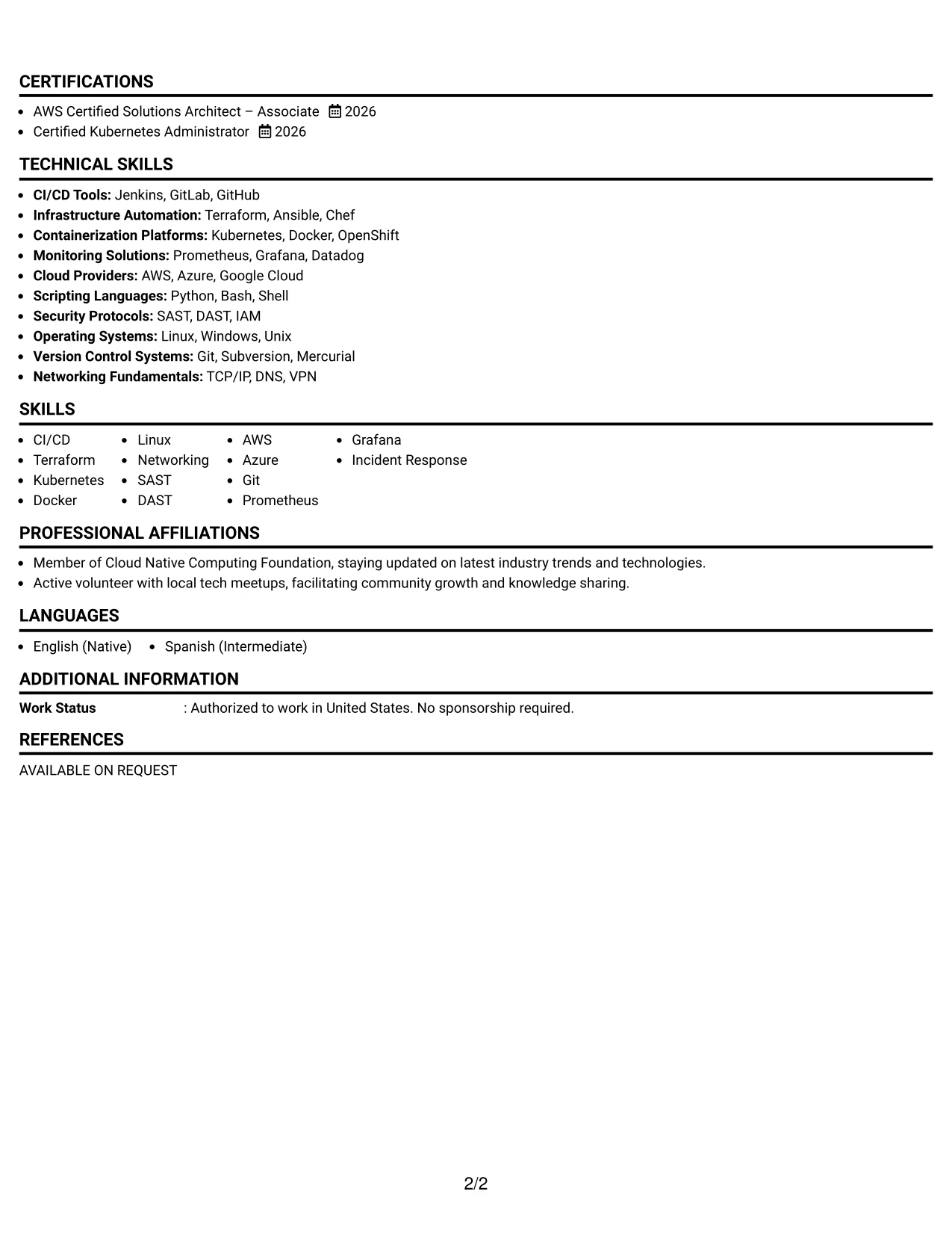 Resume Example Page 2