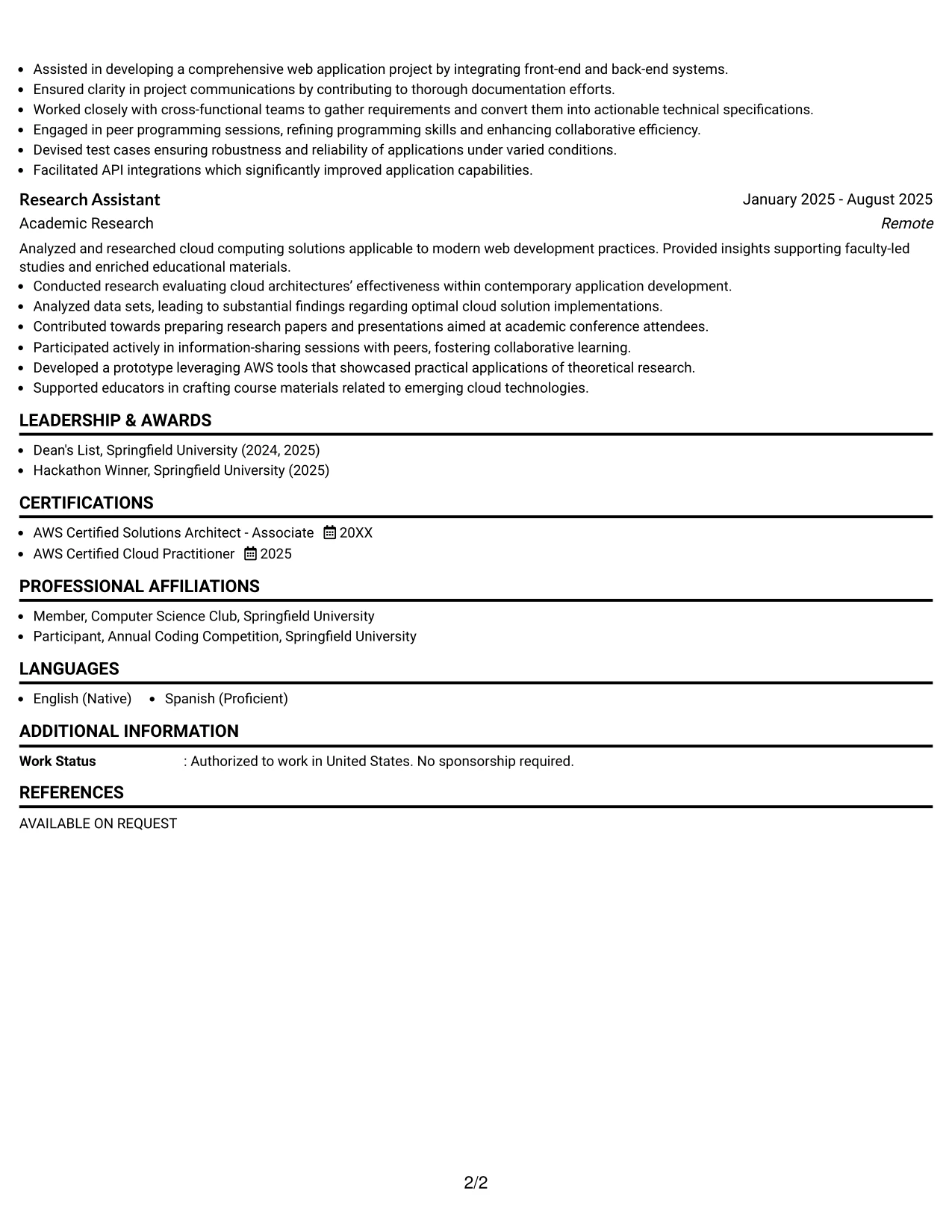 Resume Example Page 2