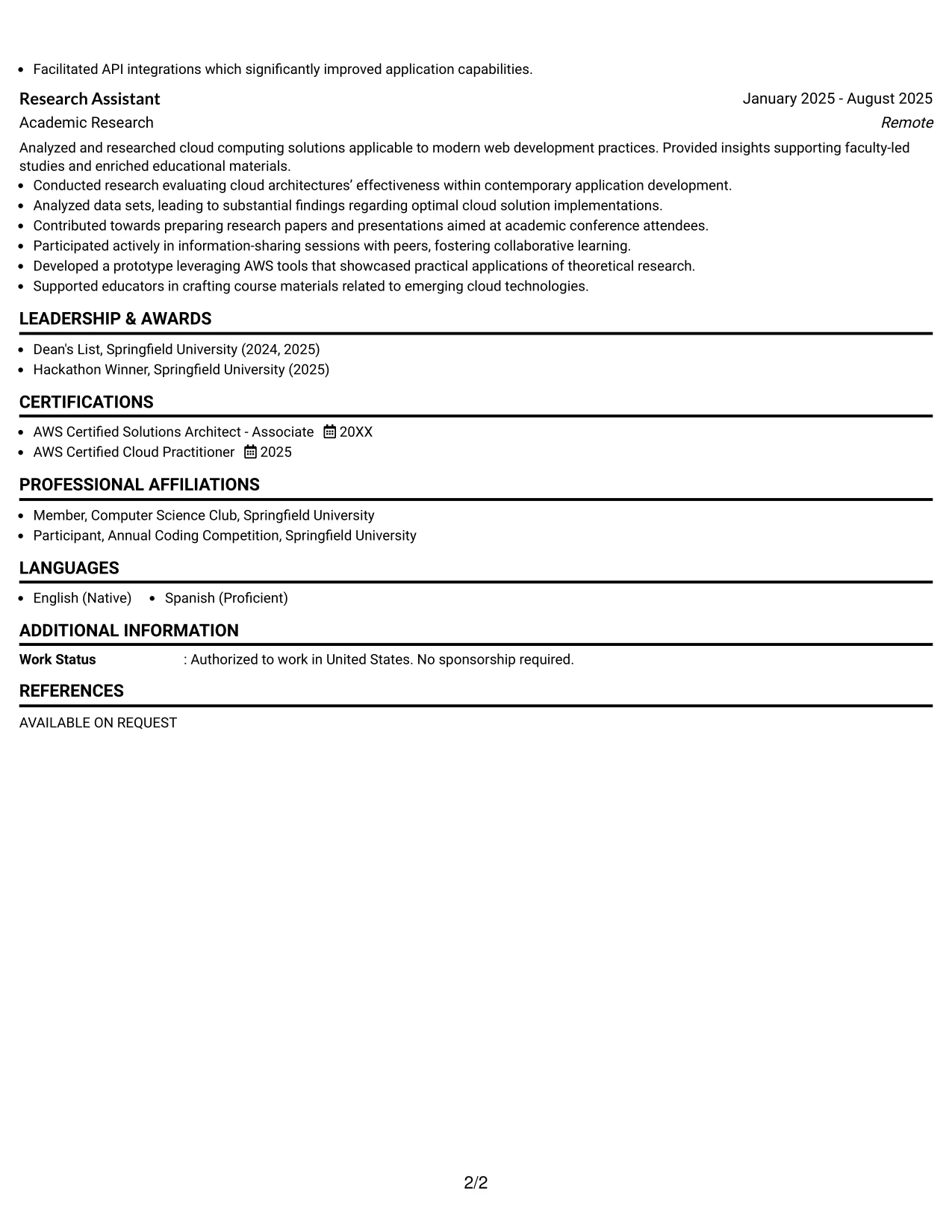 Resume Example Page 2