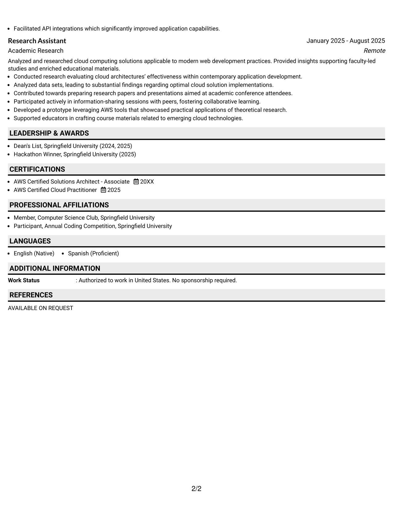Resume Example Page 2