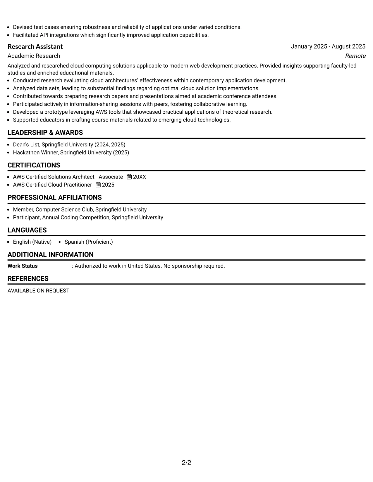 Resume Example Page 2
