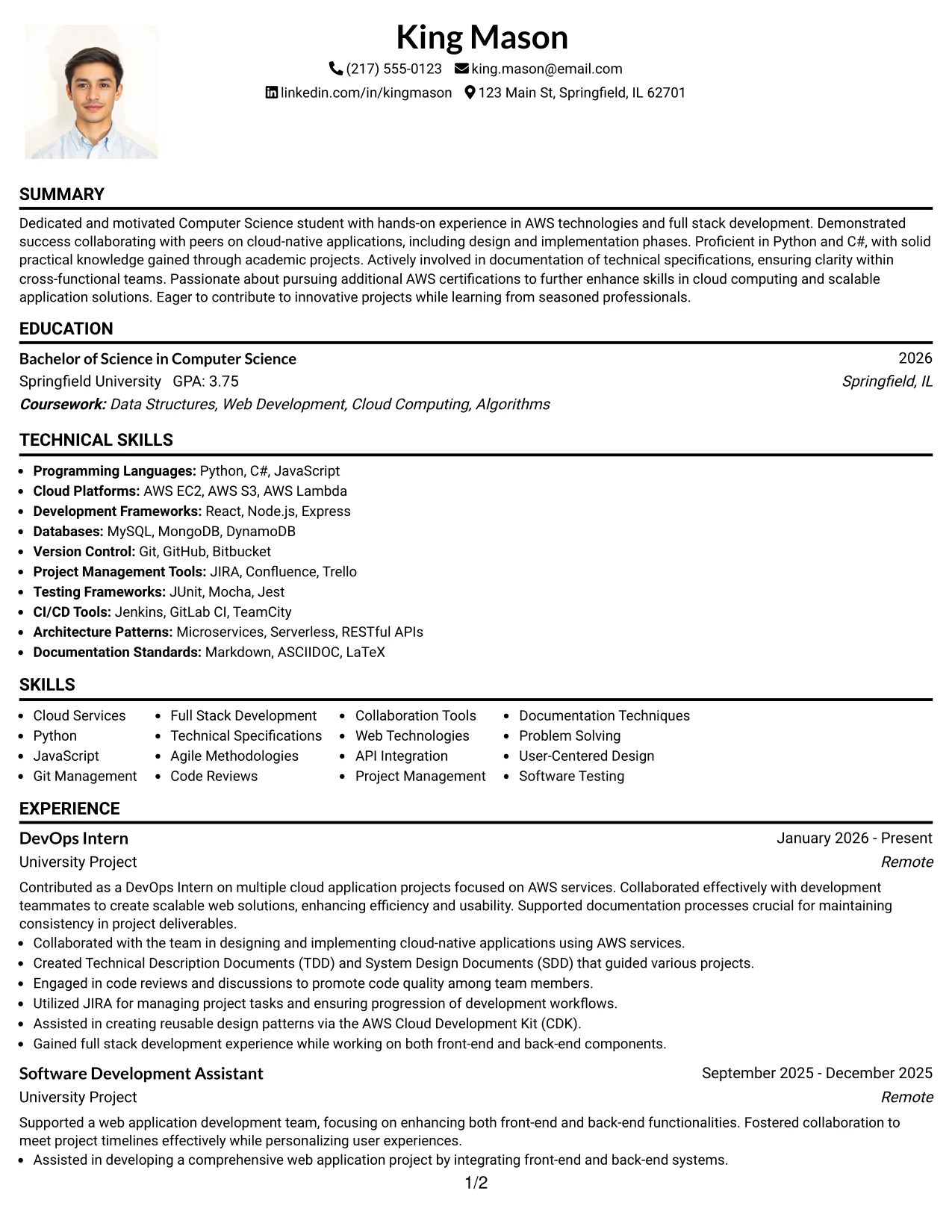 Resume Example Page 1