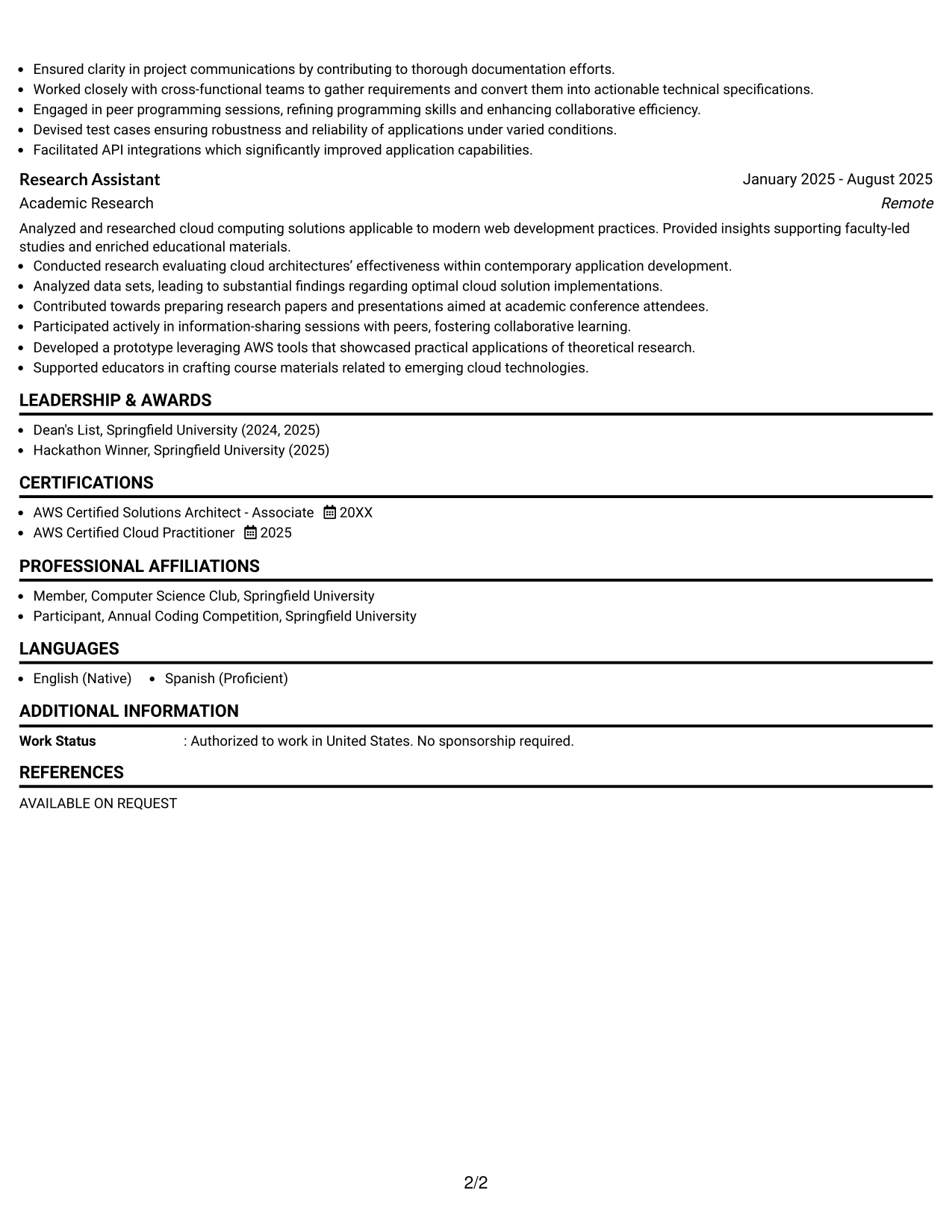 Resume Example Page 2