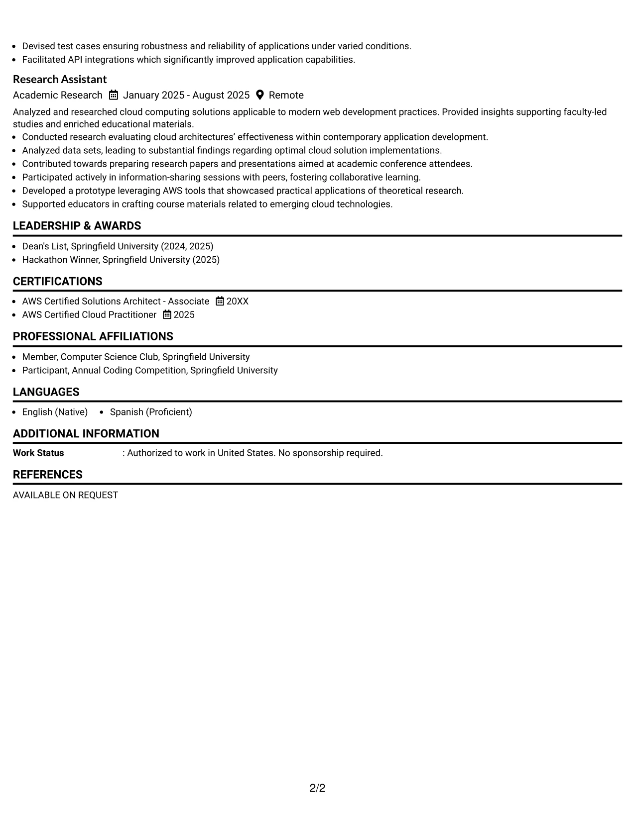 Resume Example Page 2
