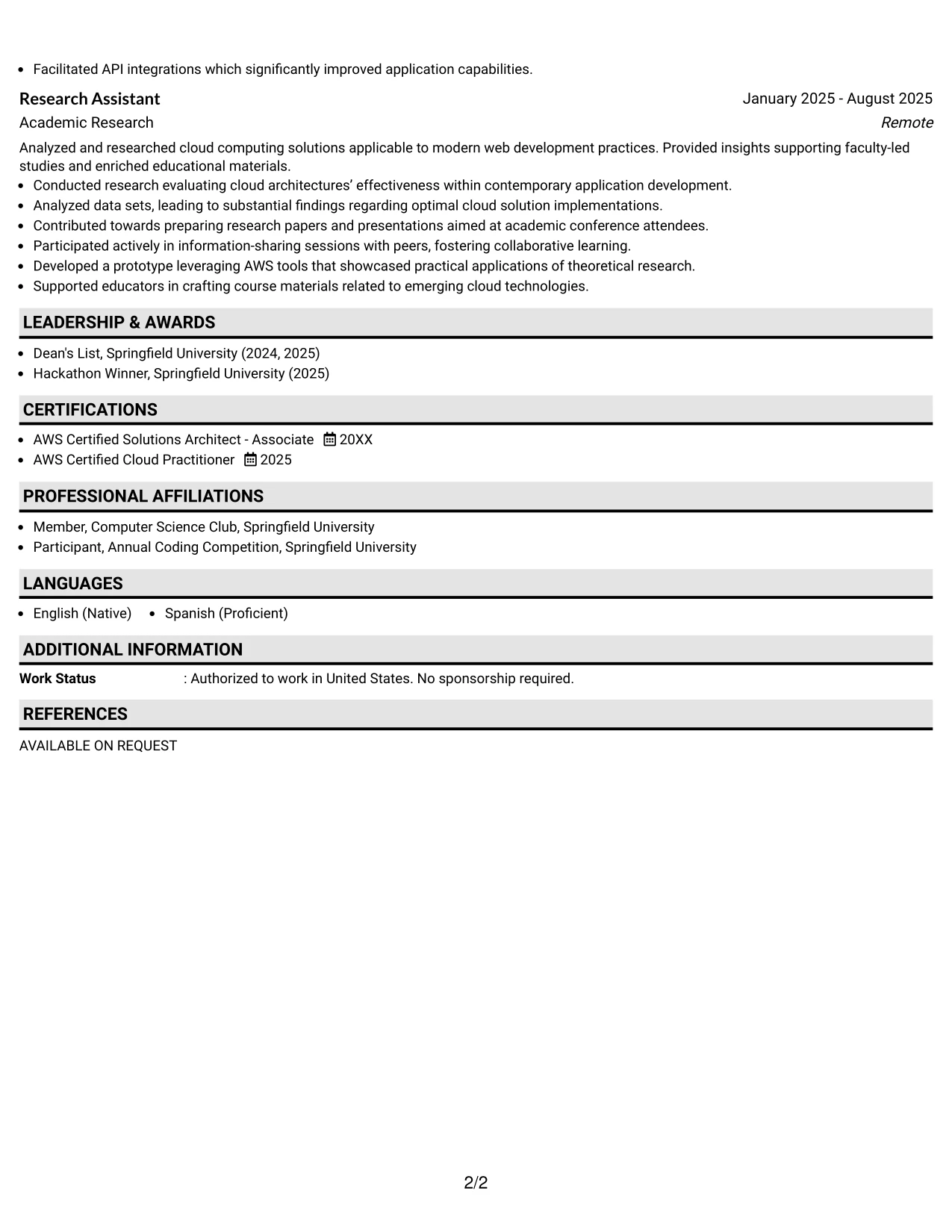Resume Example Page 2
