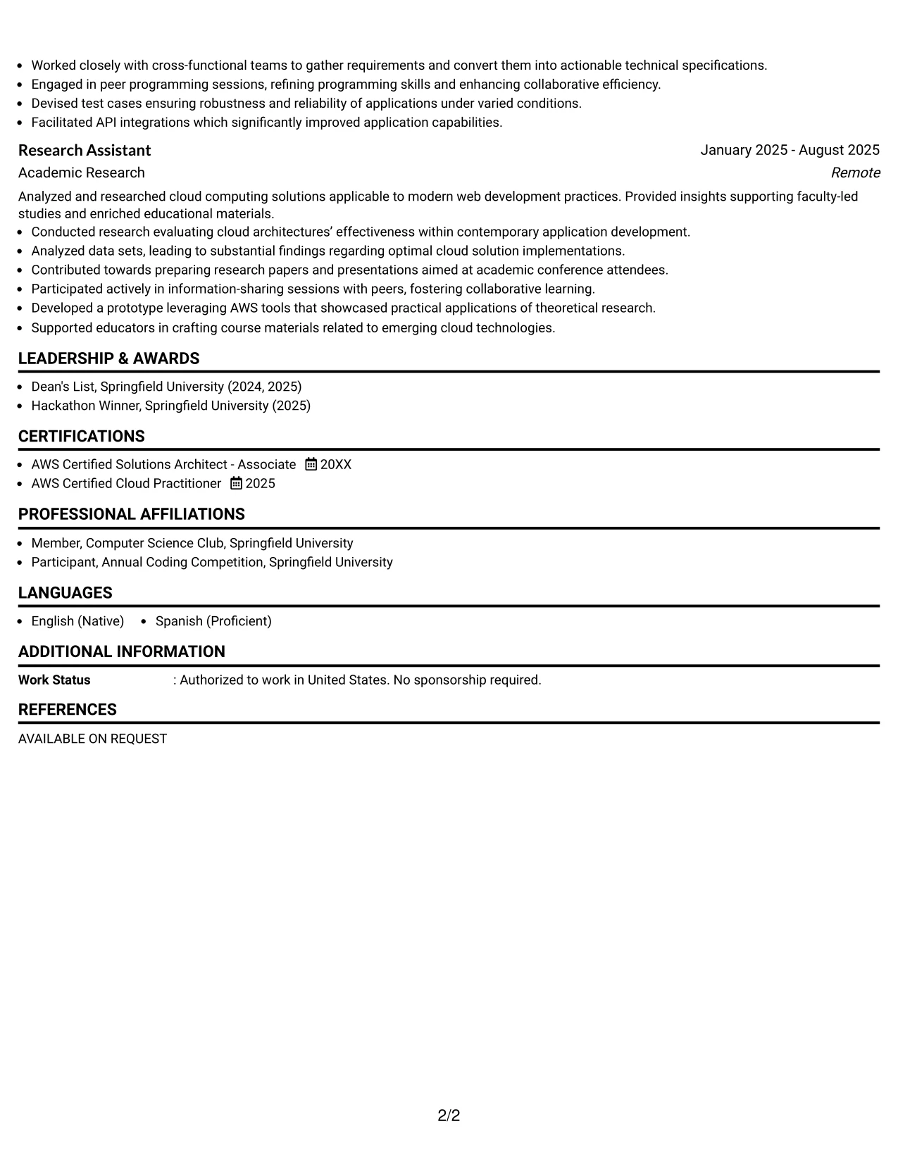 Resume Example Page 2