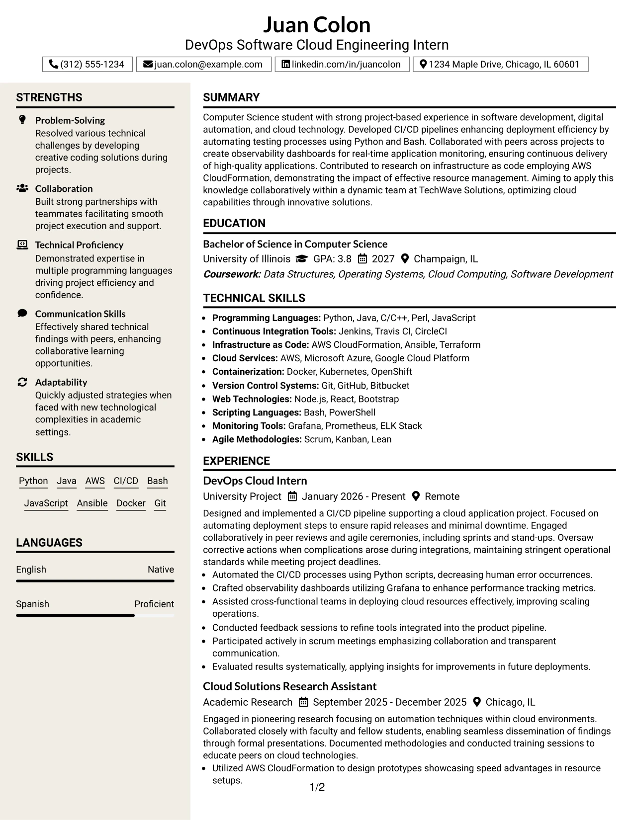 Resume Example Page 1