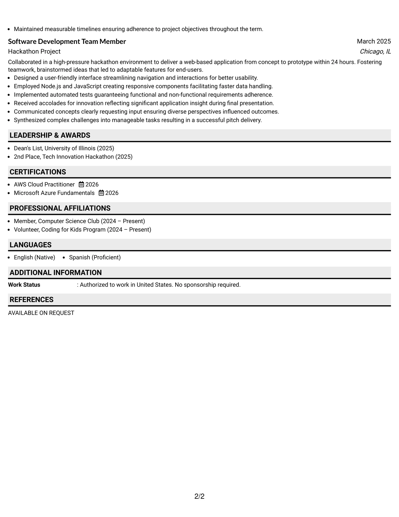 Resume Example Page 2