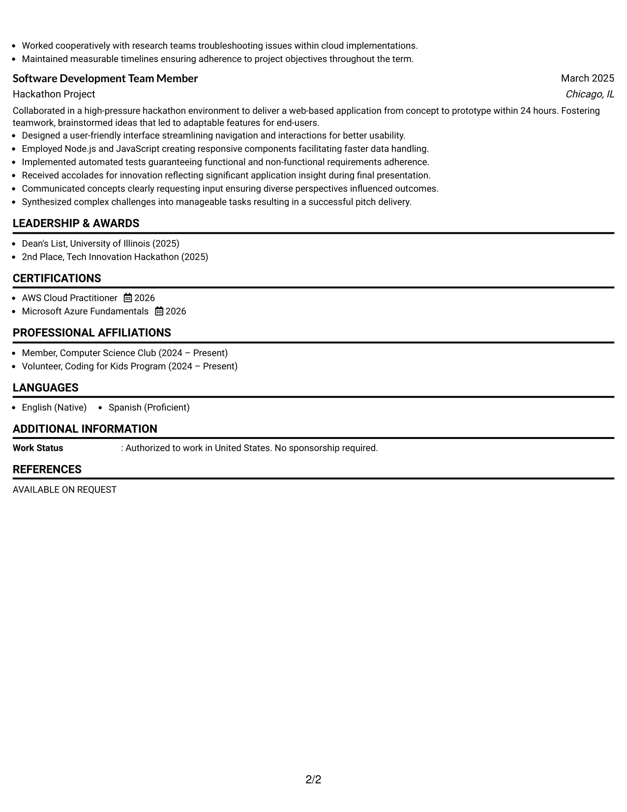 Resume Example Page 2