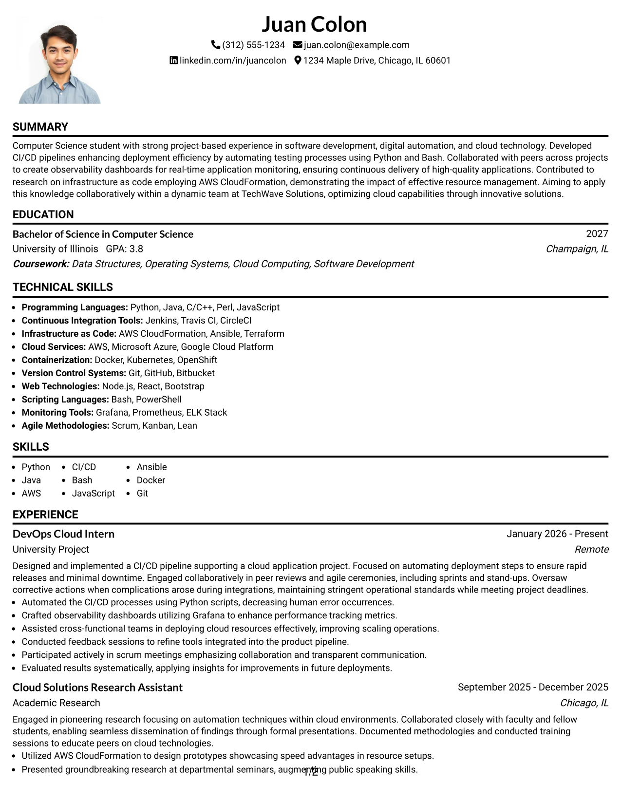 Resume Example Page 1