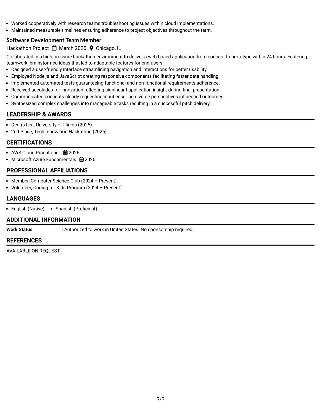 Resume Example Page 2