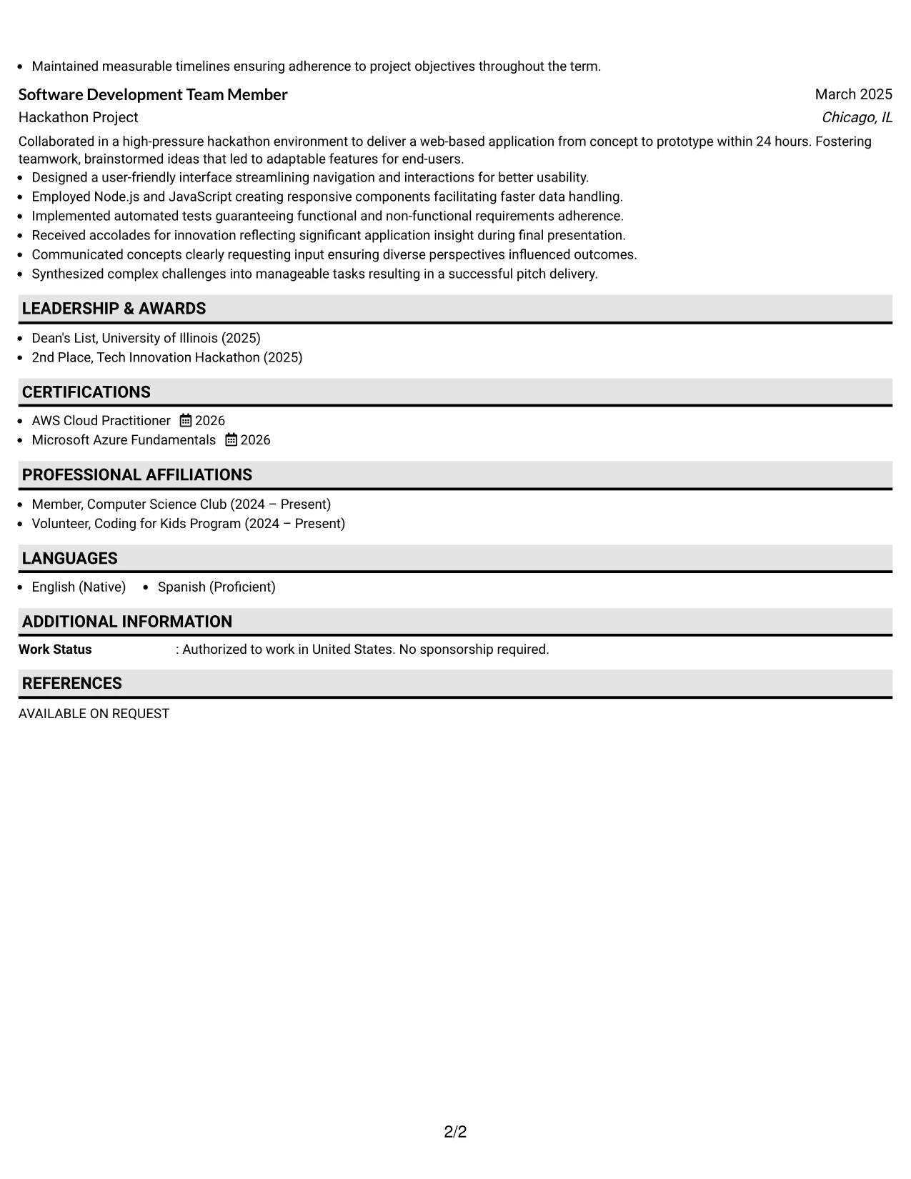 Resume Example Page 2