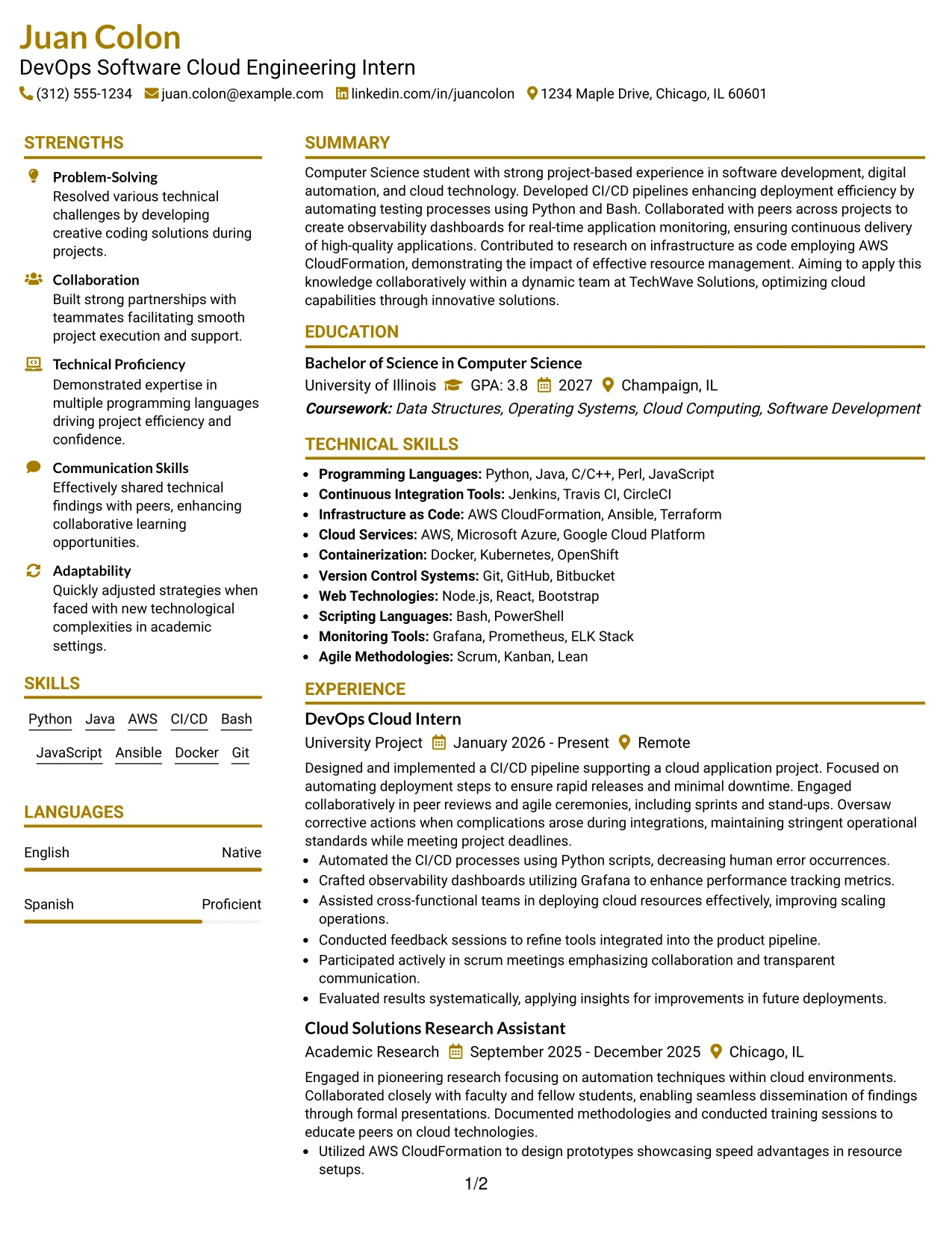 Resume Example Page 1