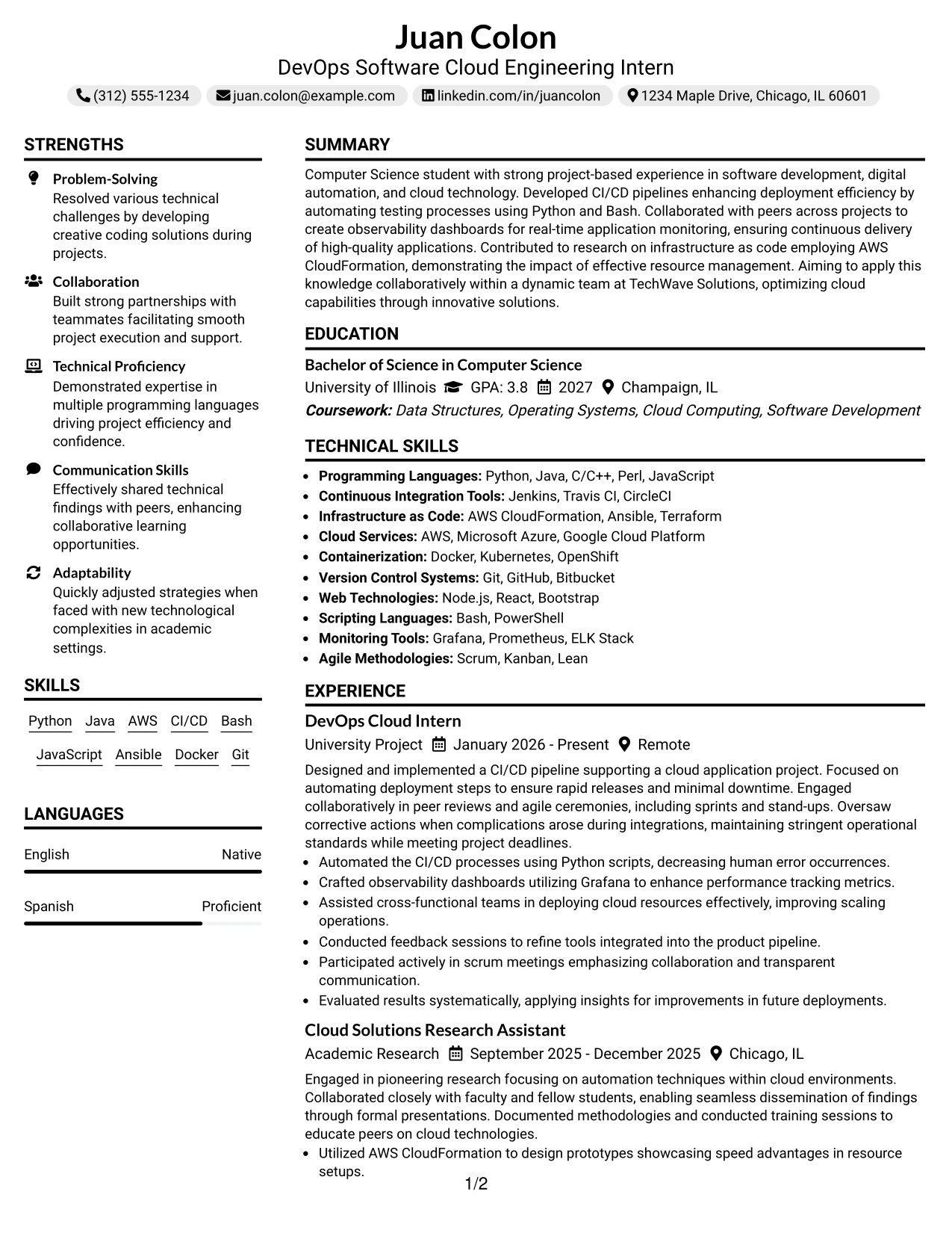 Resume Example Page 1