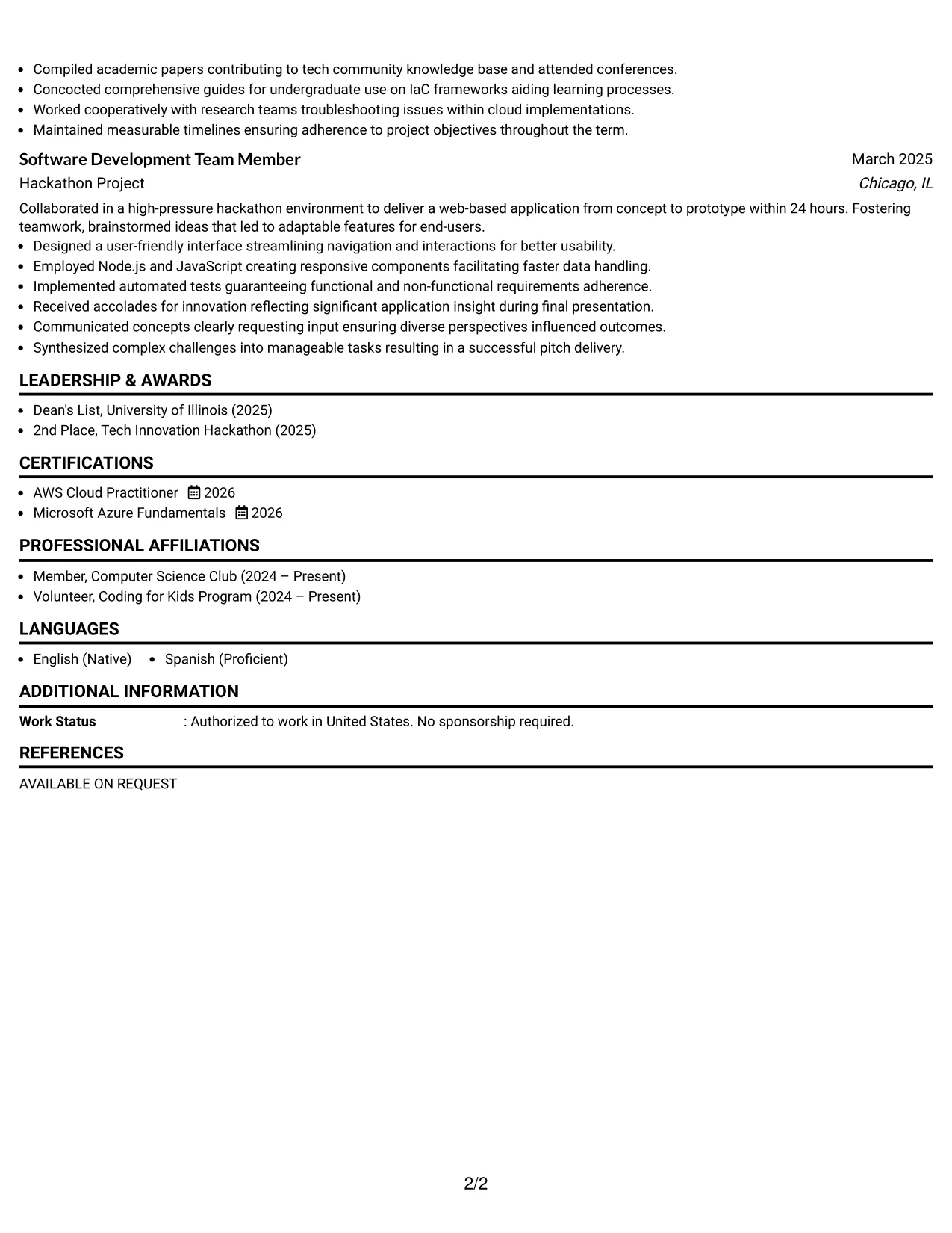 Resume Example Page 2