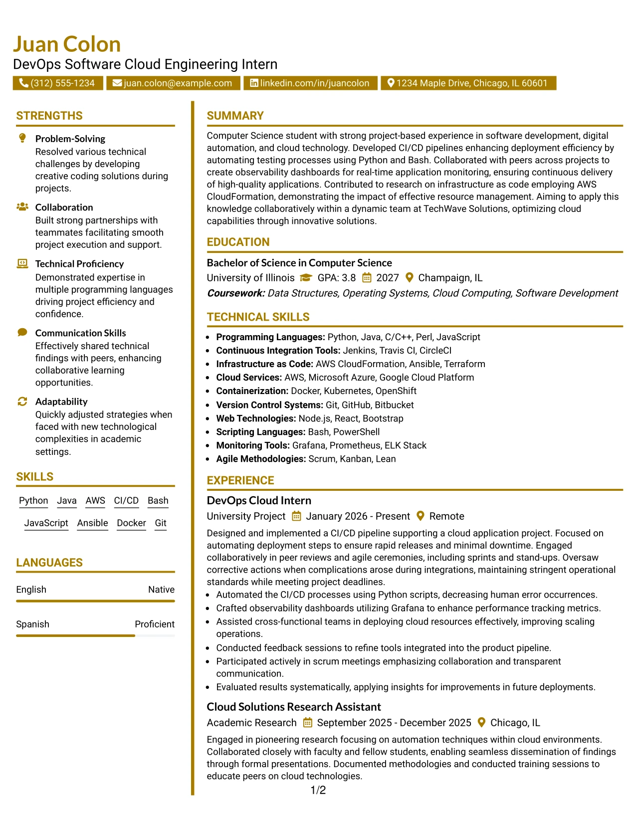 Resume Example Page 1