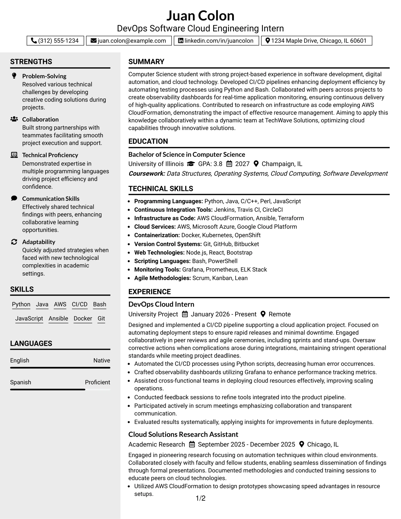 Resume Example Page 1