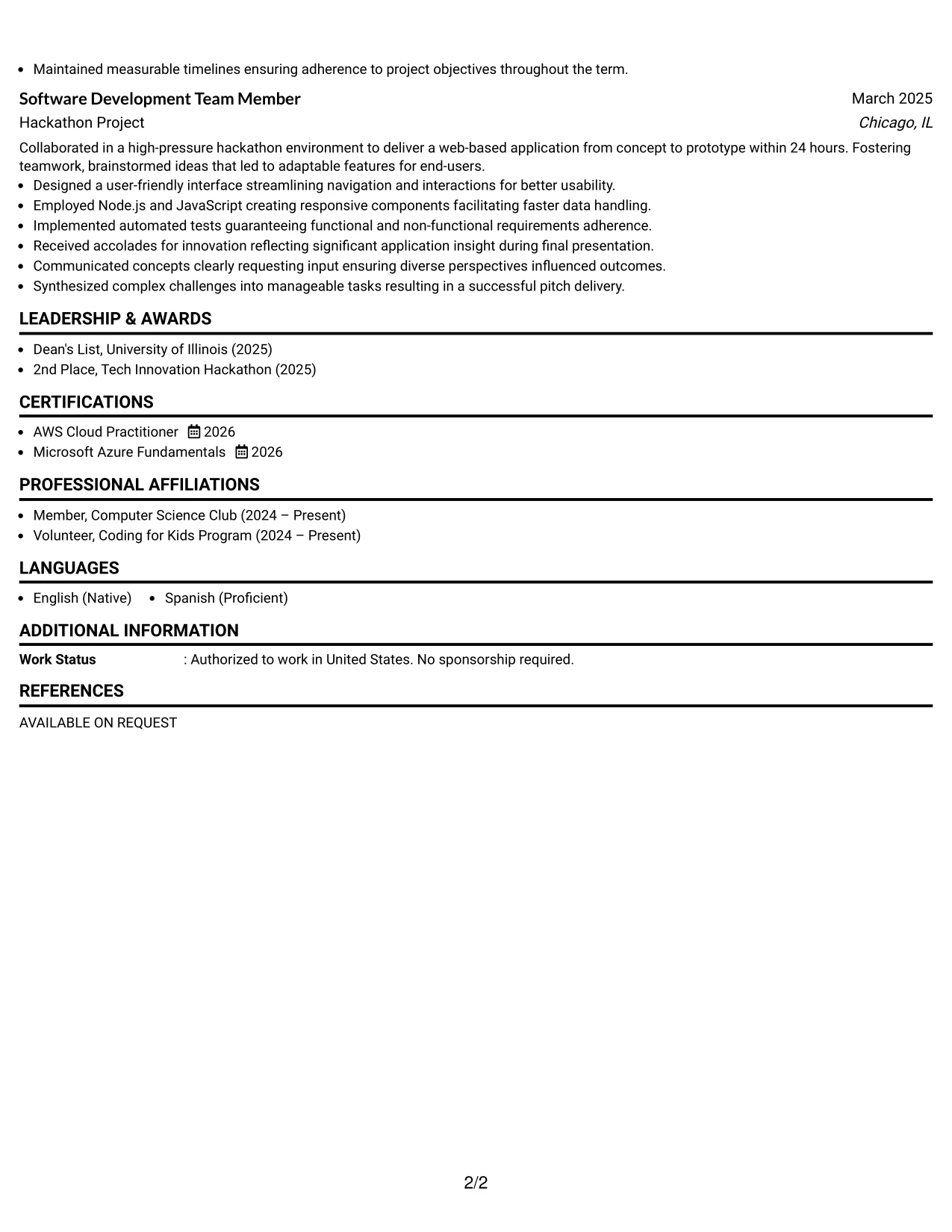Resume Example Page 2