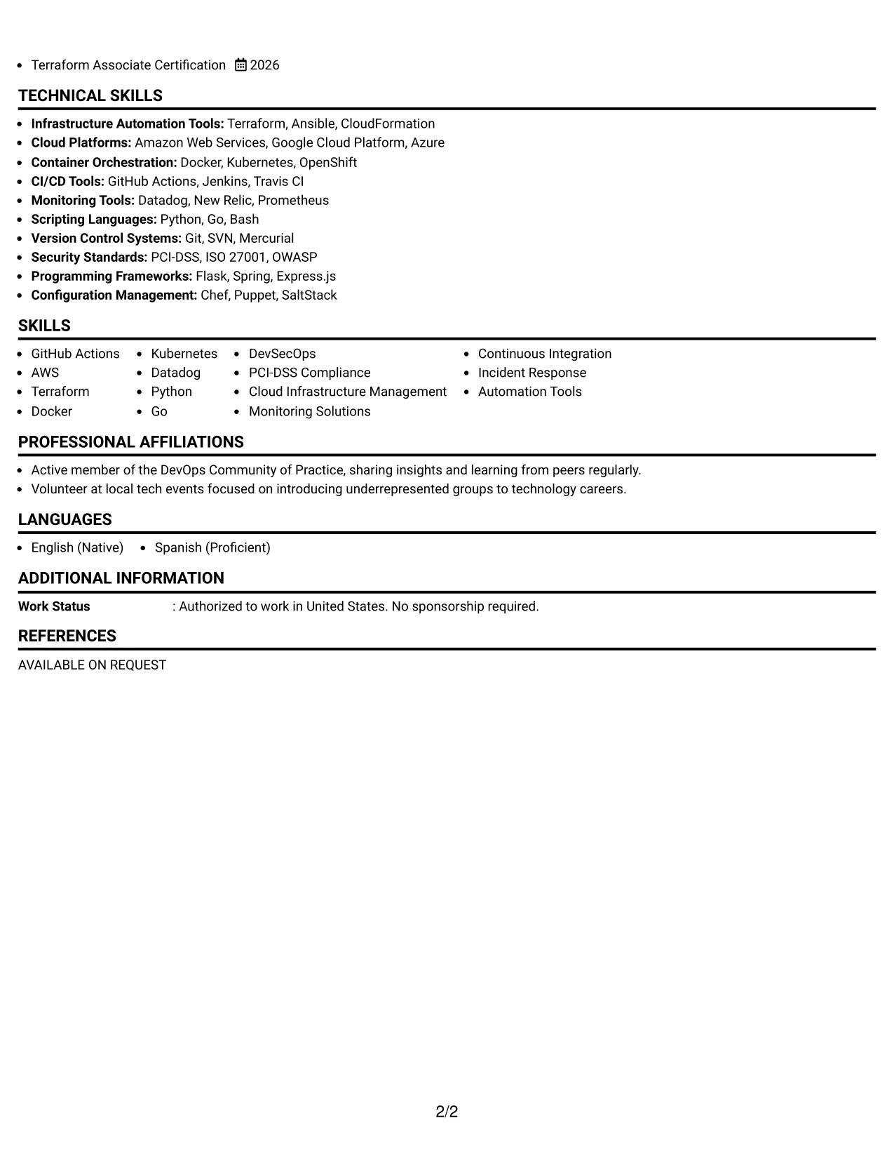 Resume Example Page 2
