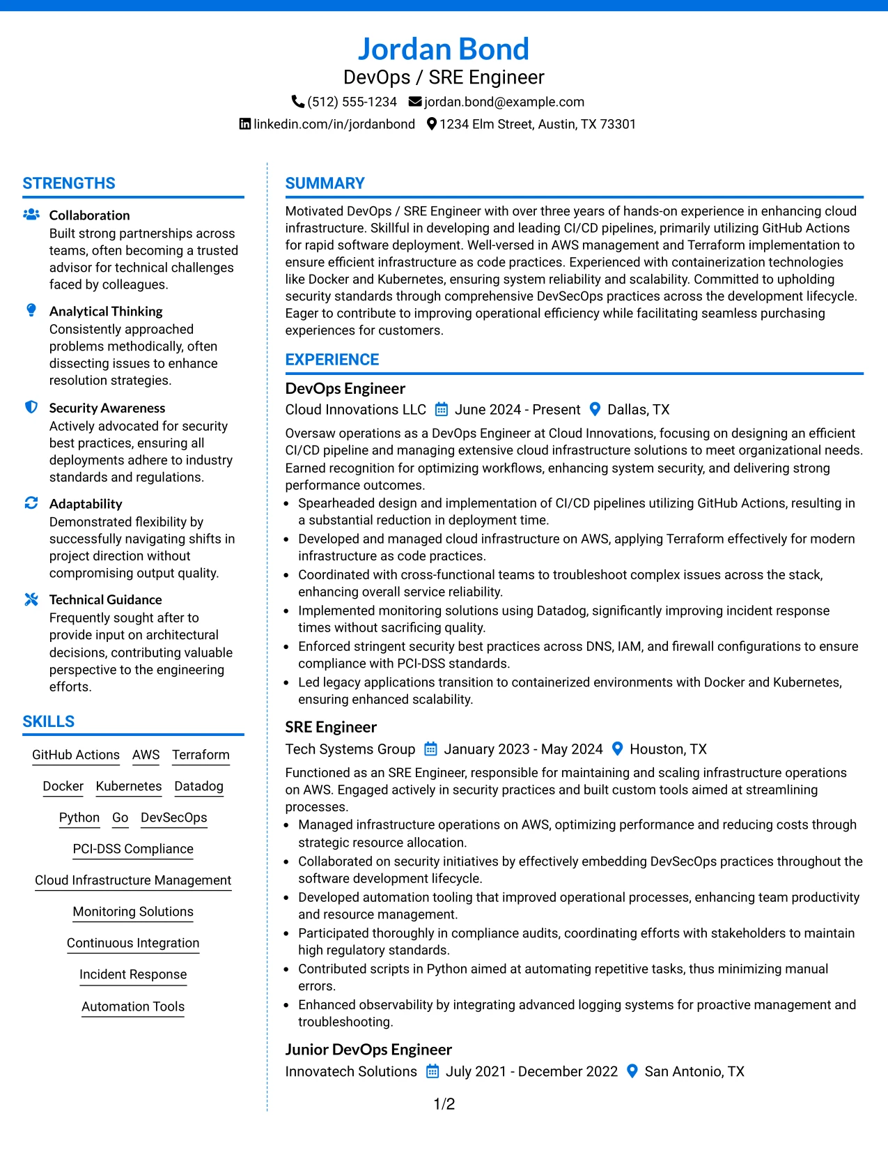 Resume Example Page 1
