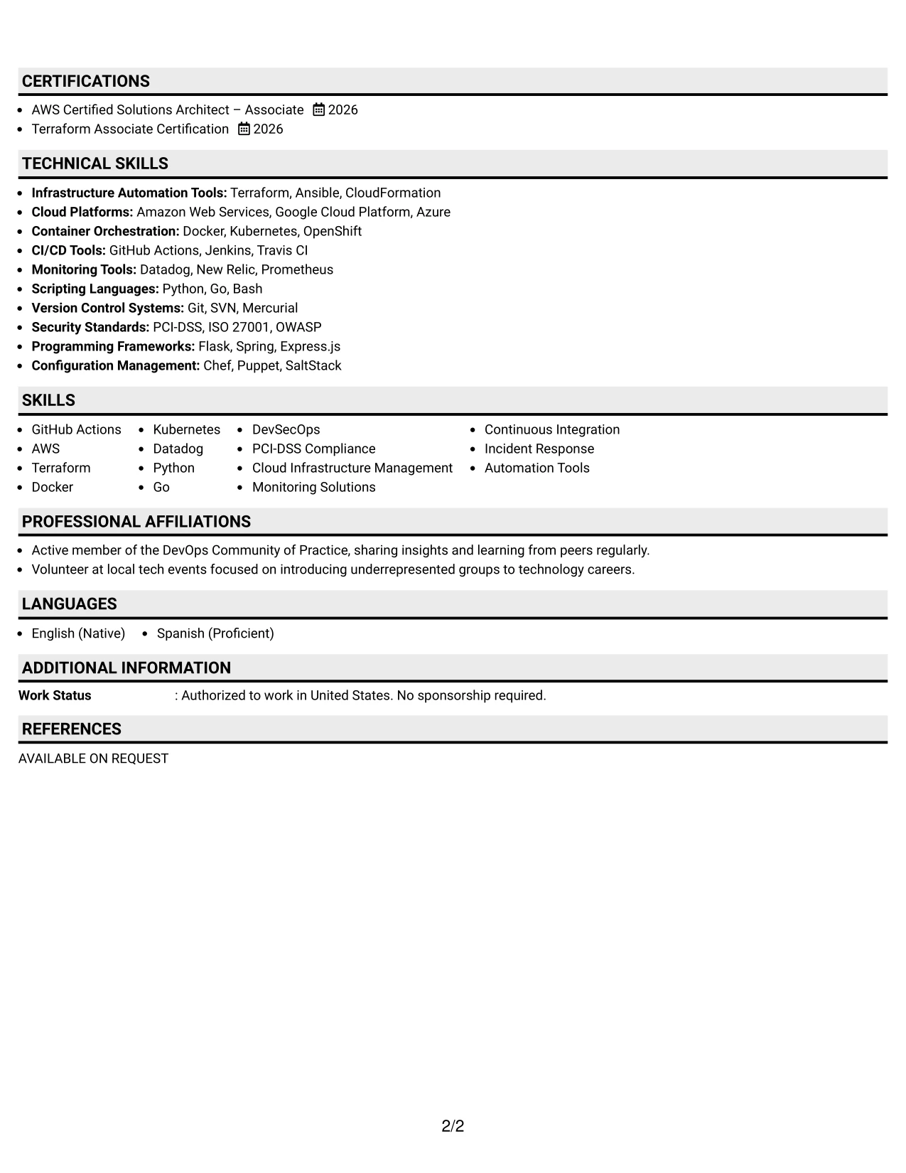 Resume Example Page 2