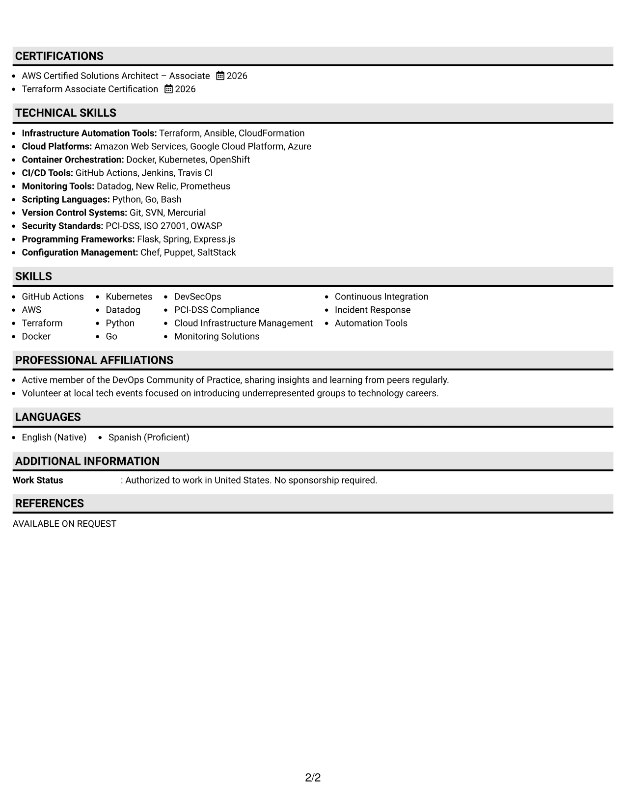 Resume Example Page 2