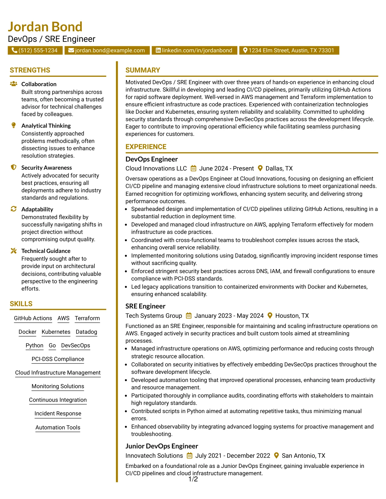 Resume Example Page 1