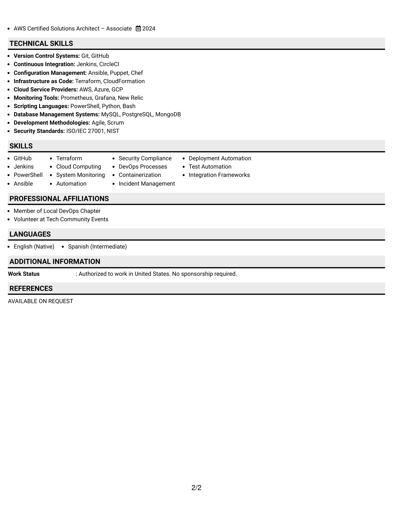Resume Example Page 2