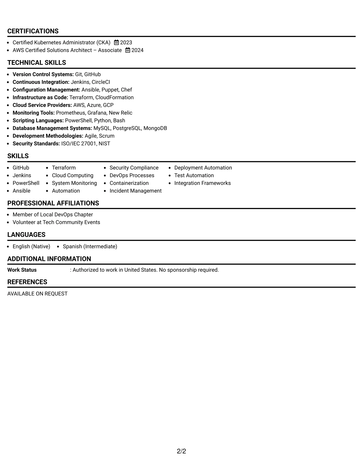 Resume Example Page 2