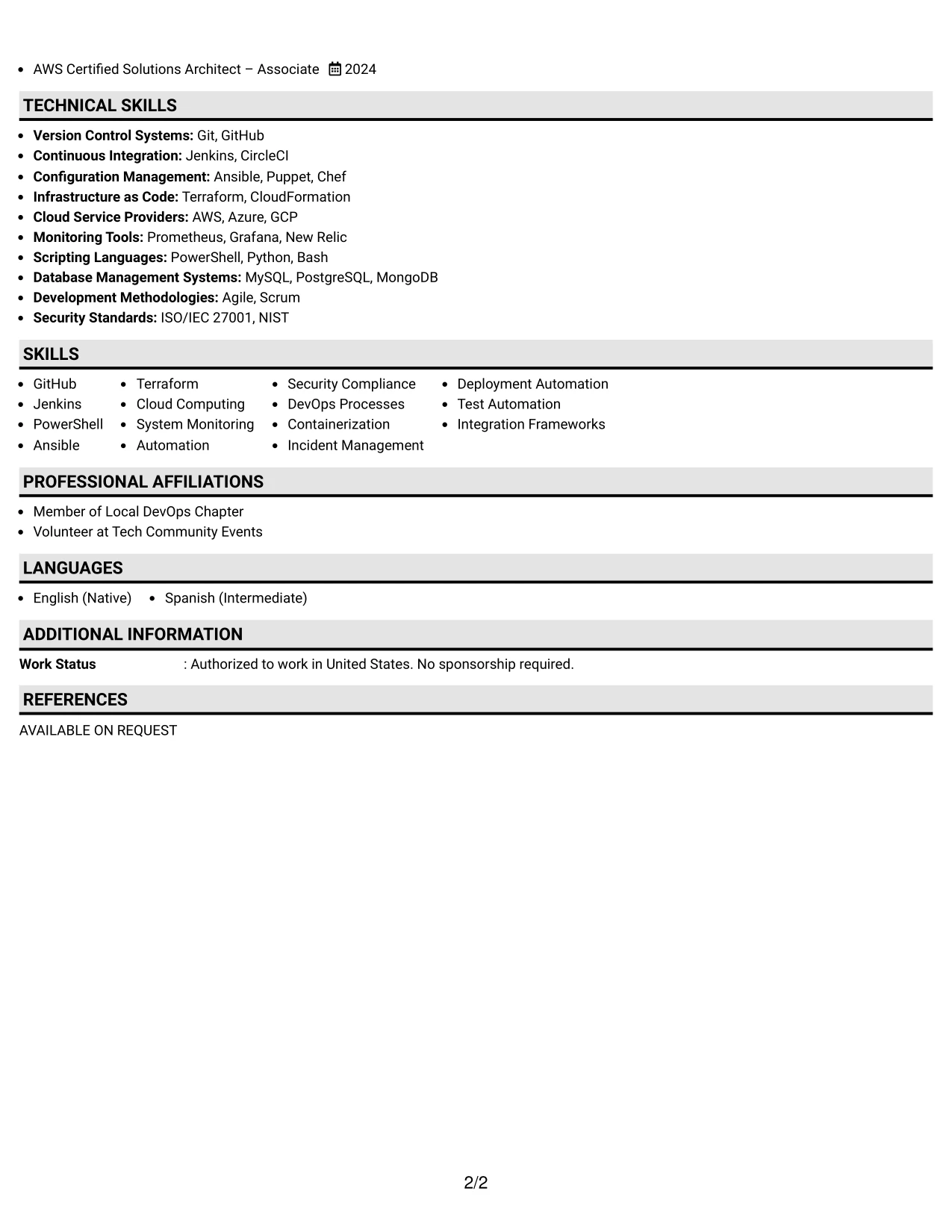 Resume Example Page 2