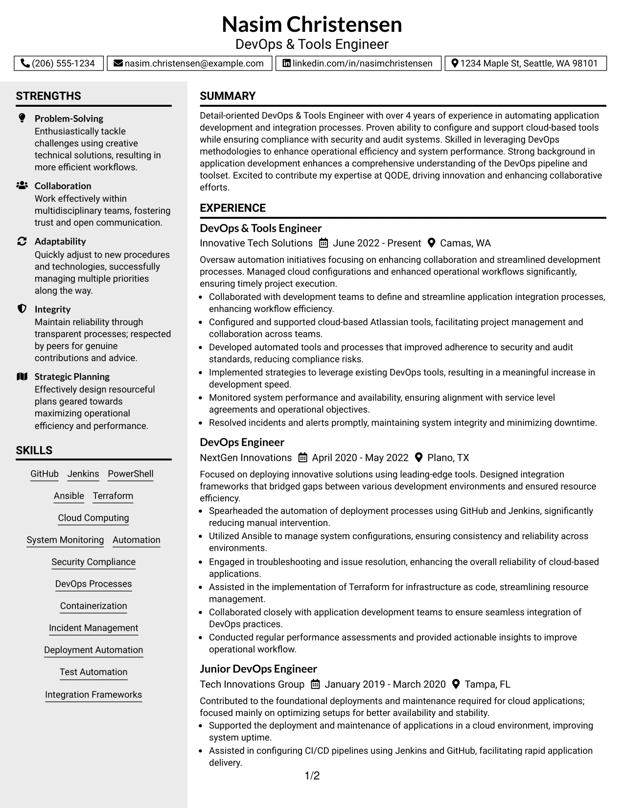 Resume Example Page 1
