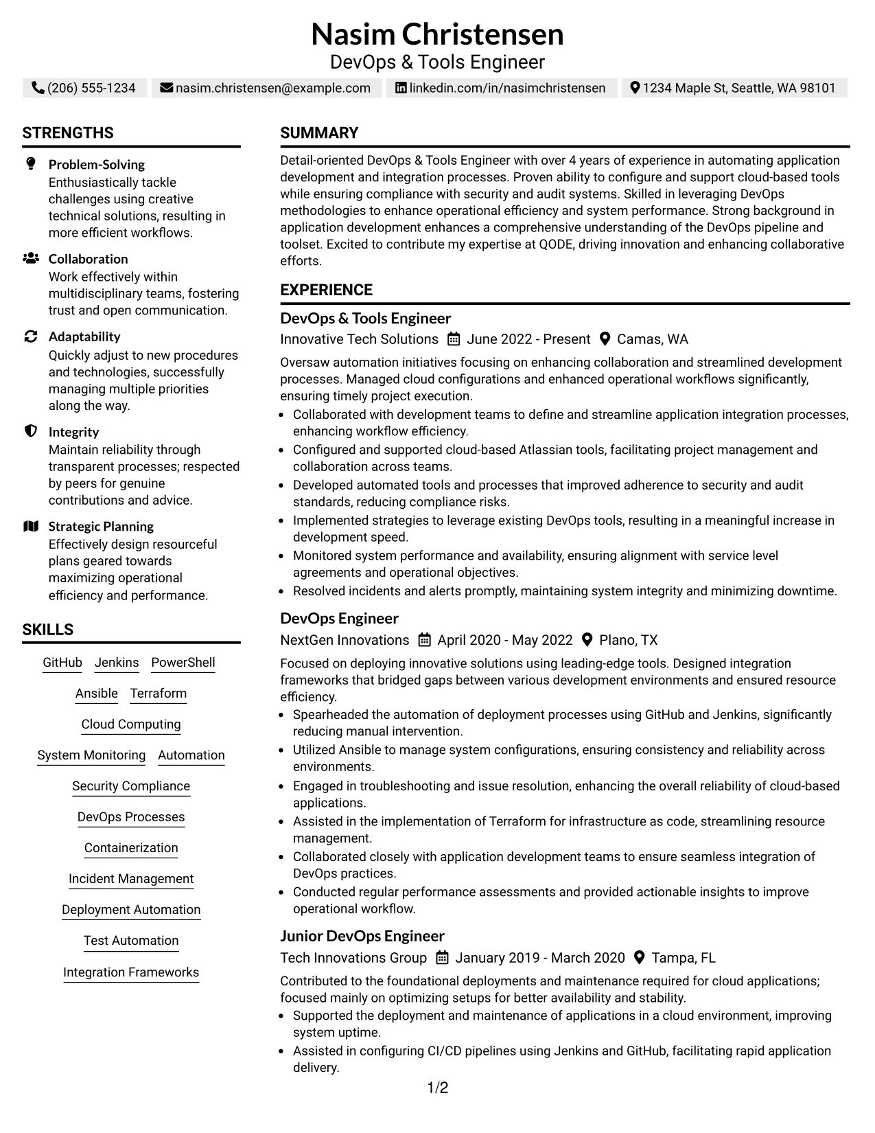 Resume Example Page 1